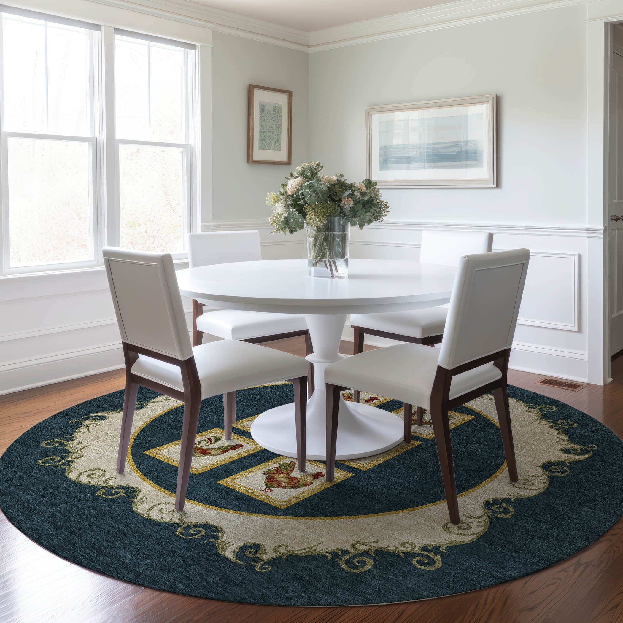 Lucerne Machine Washable Kitchen Midnight Black Rug 8' x 8' #shape_Round