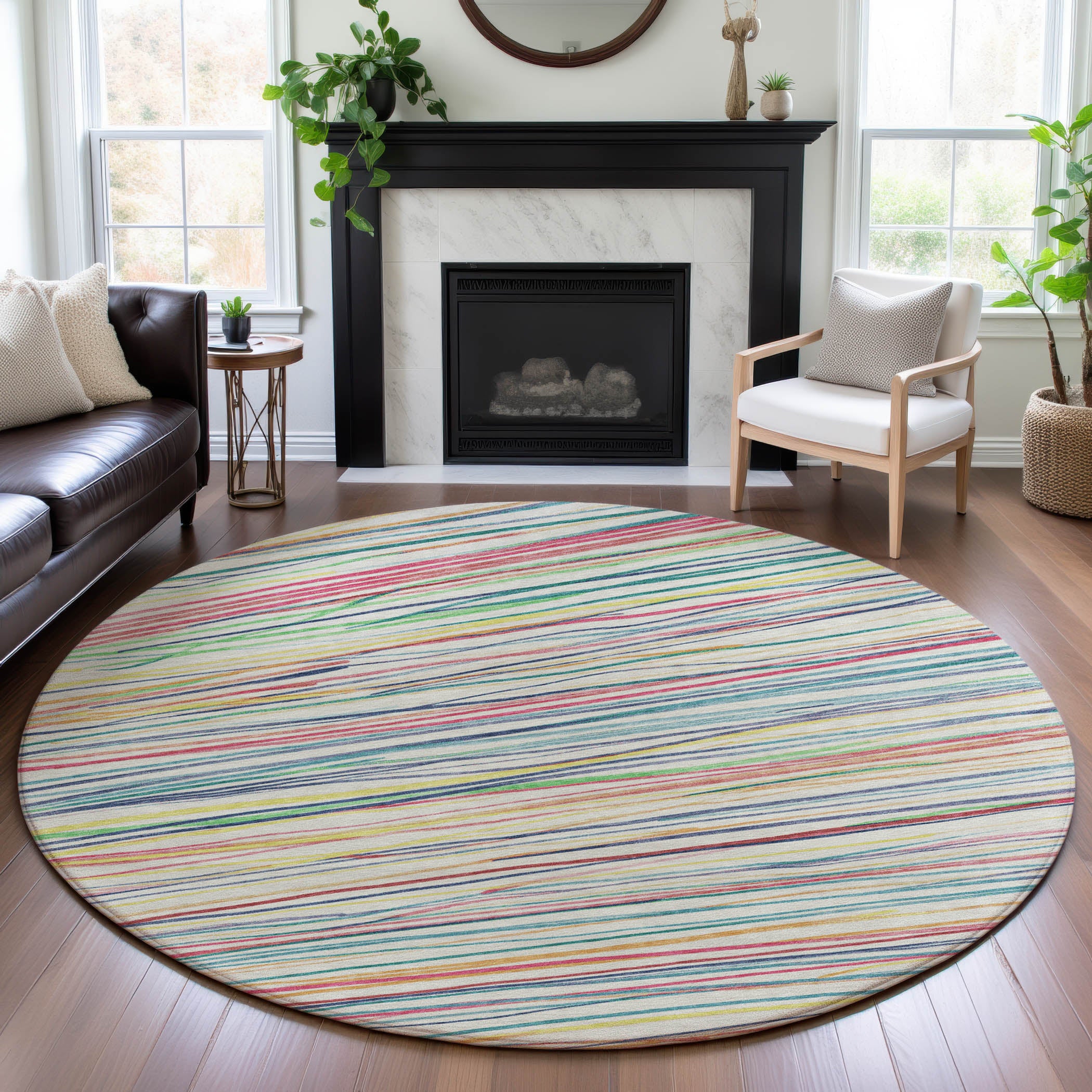 Havana Machine Washable Transitional Ivory Rug 8' x 8' #shape_Round
