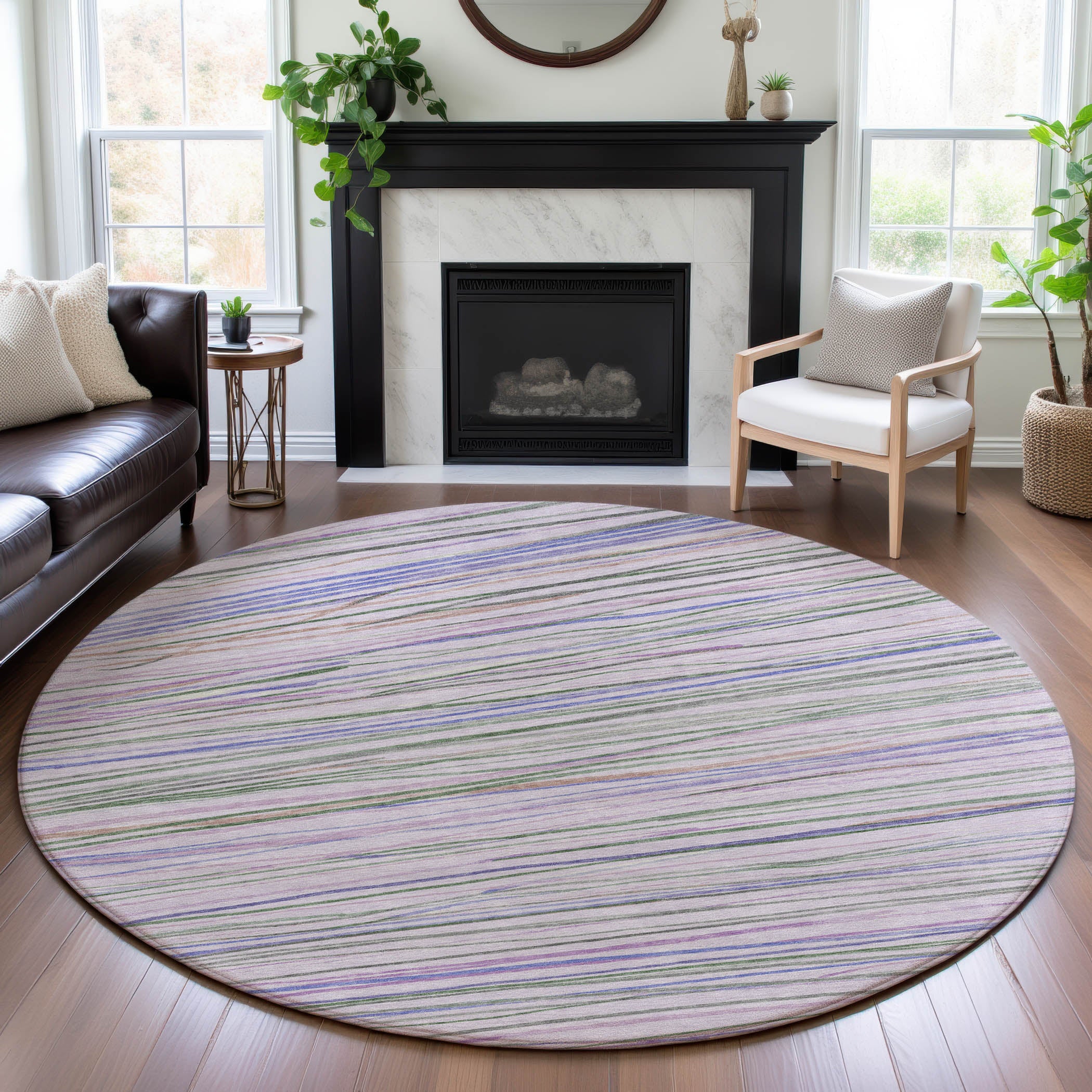 Havana Machine Washable Transitional Lavender Purple Rug 8' x 8' #shape_Round