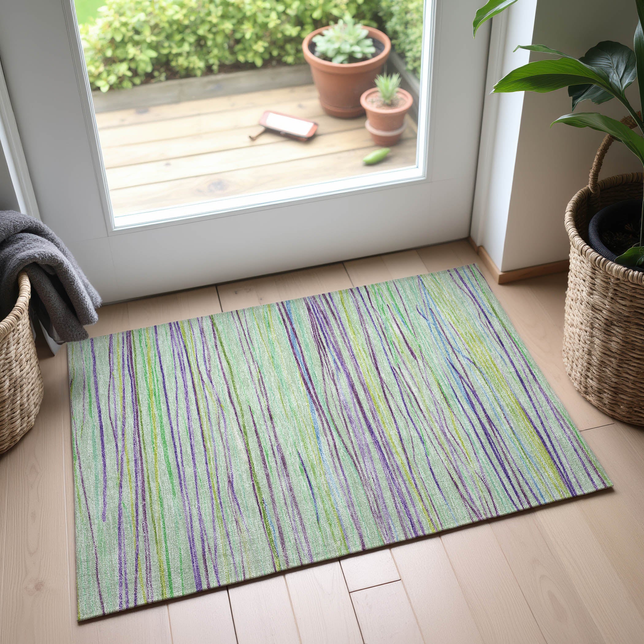 Havana Machine Washable Transitional Mint Green Rug 1'8" x 2'6" #shape_Rectangle