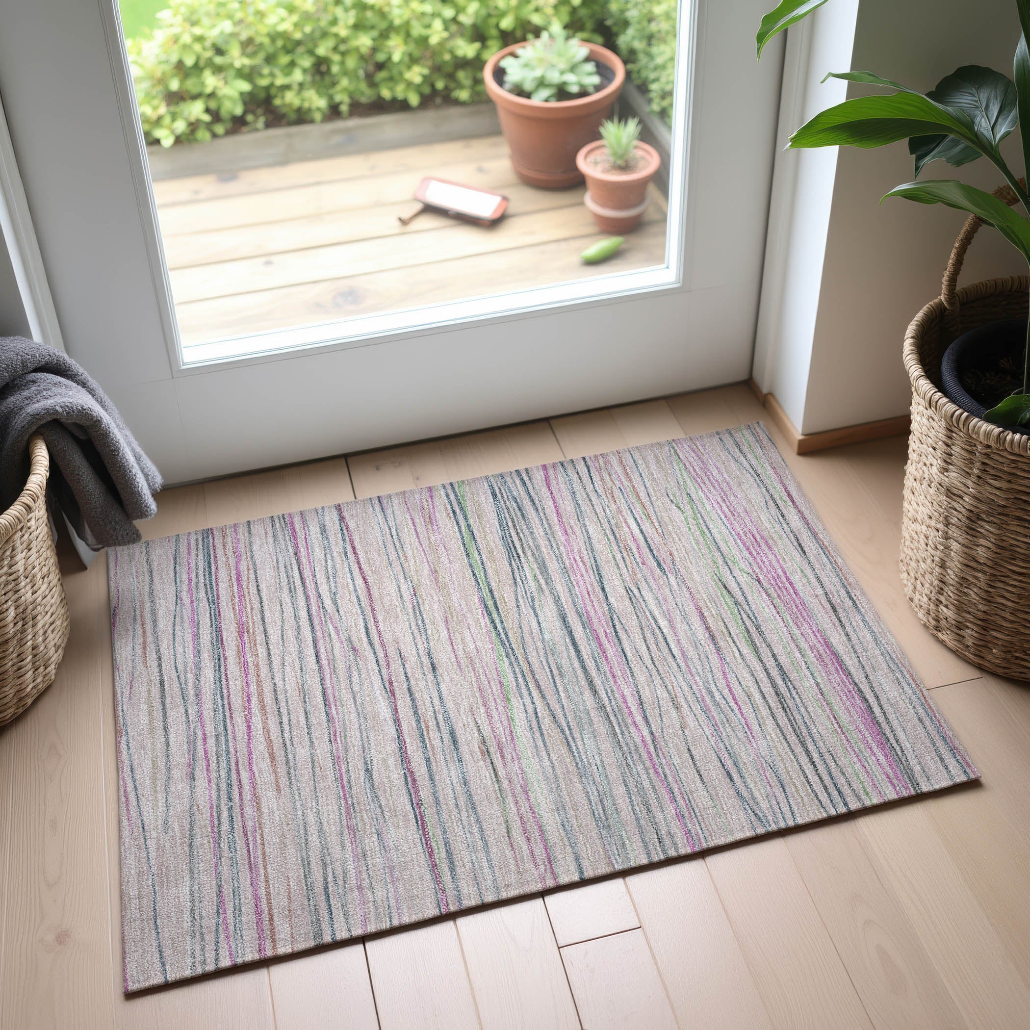 Havana Machine Washable Transitional Pink Rug 1'8" x 2'6" #shape_Rectangle