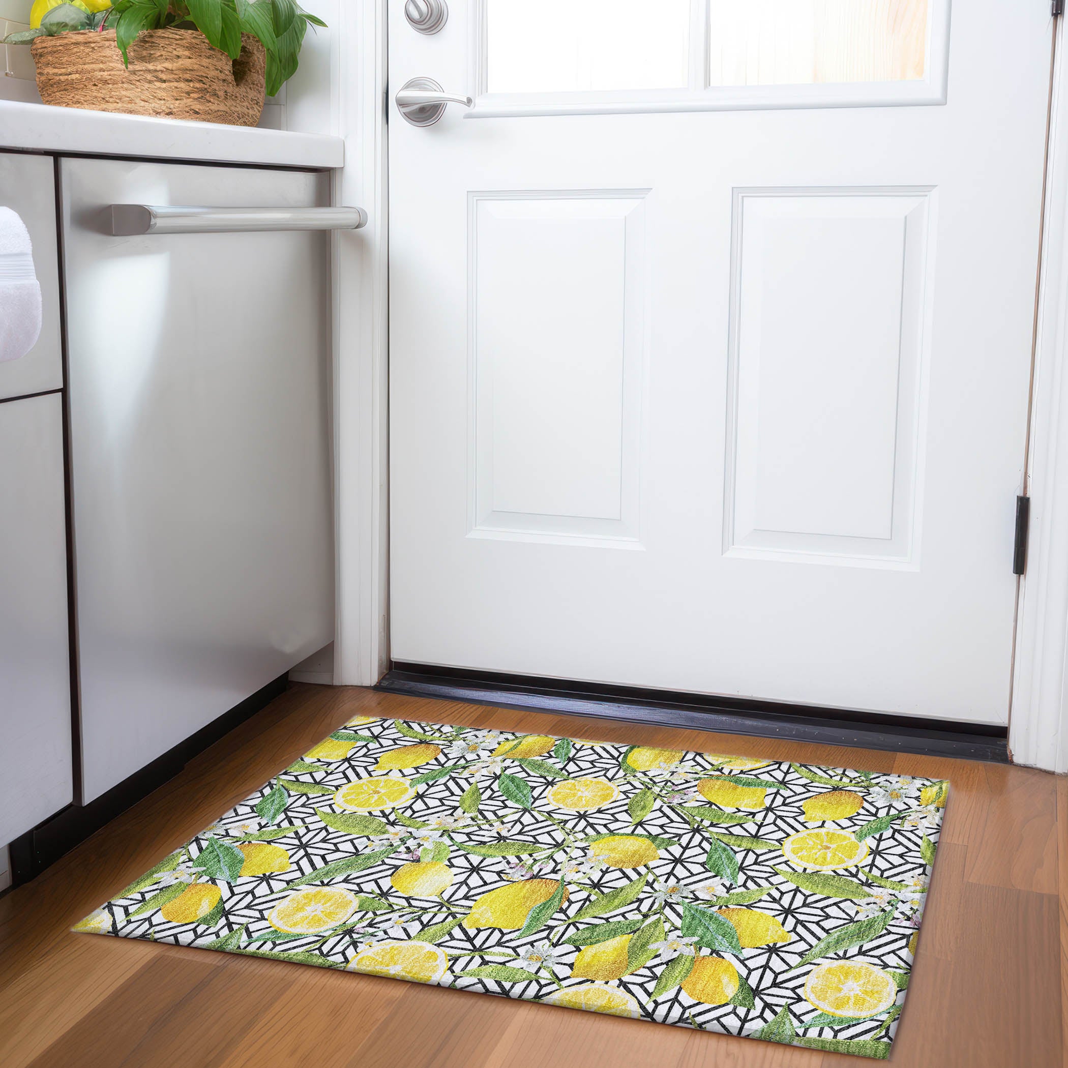 Reykjavik Machine Washable Kitchen Yellow Ivory Rug 1'8" x 2'6" #shape_Rectangle