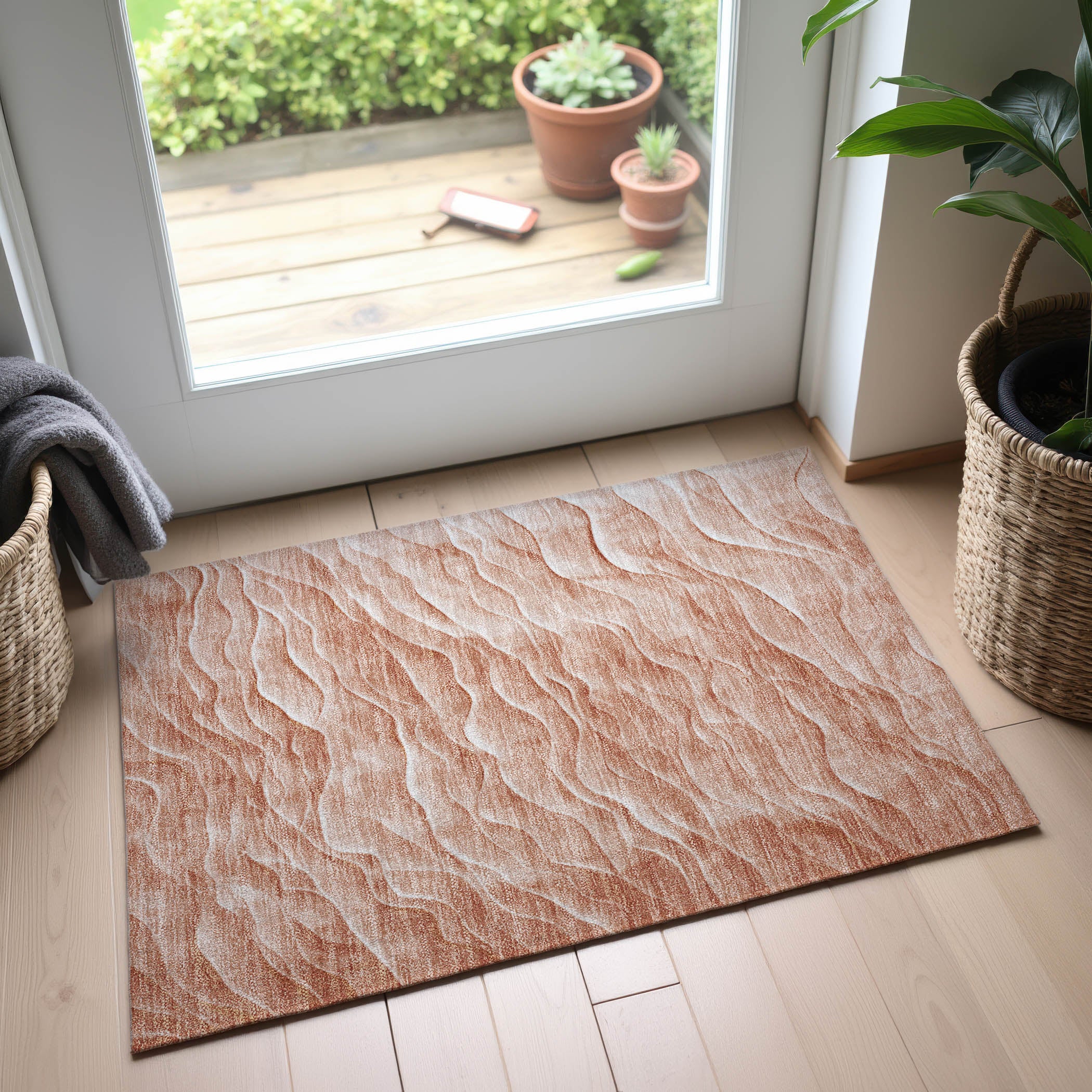 Seville Machine Washable Transitional Coral Orange Rug 1'8" x 2'6" #shape_Rectangle