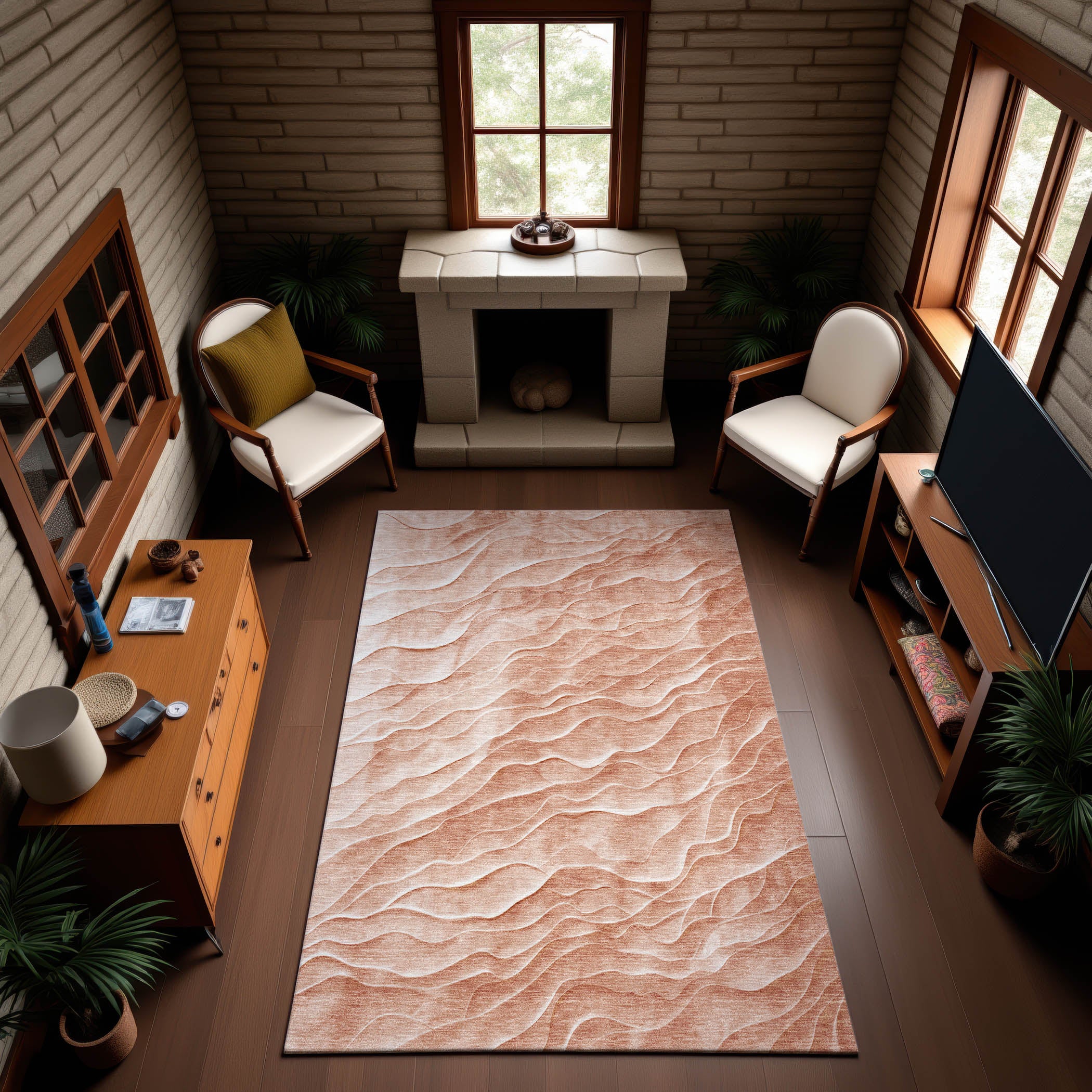 Seville Machine Washable Transitional Coral Orange Rug 2'6" x 3'10" #shape_Rectangle