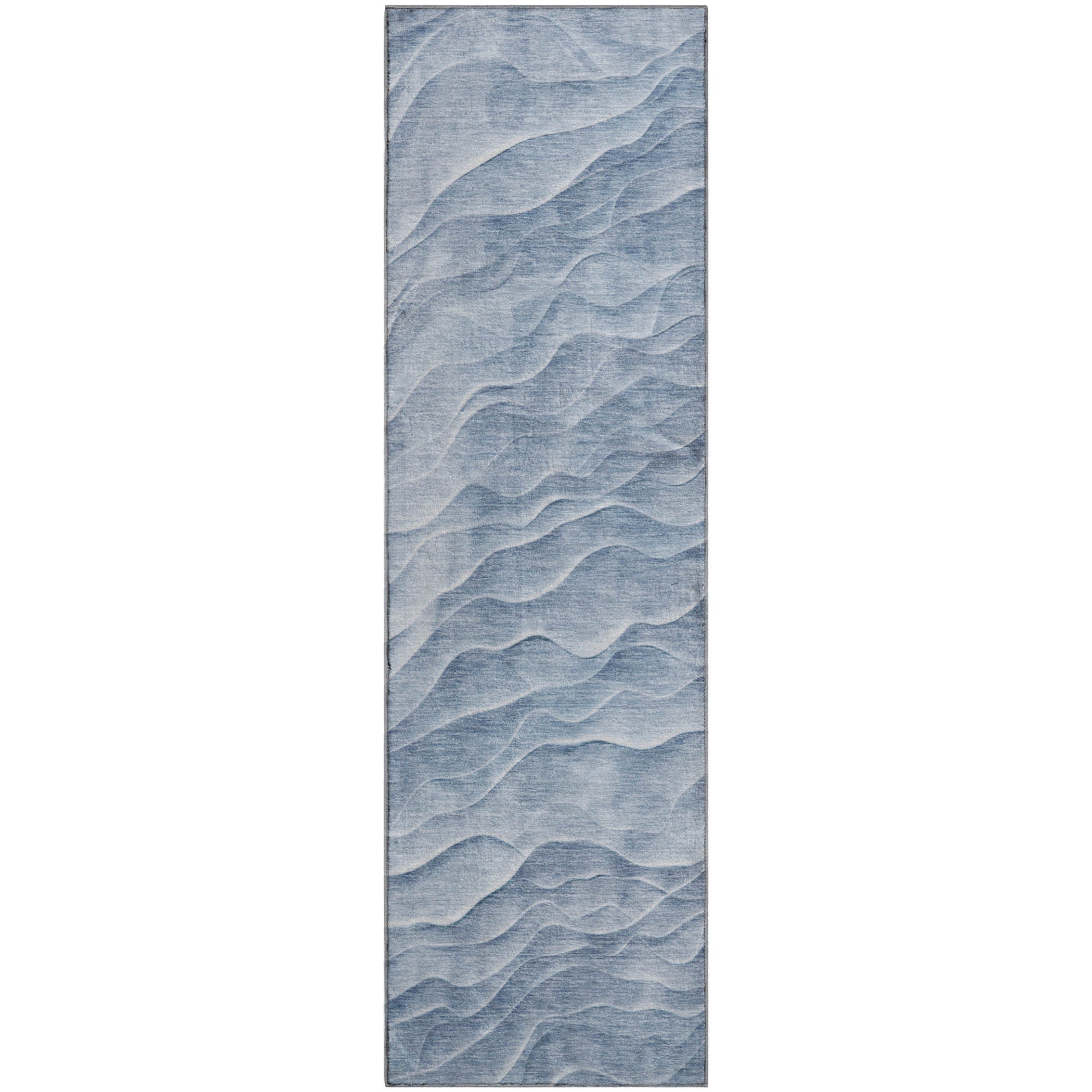 Seville Machine Washable Transitional Denim Blue Rug 2'3" x 7'6" #shape_Runner
