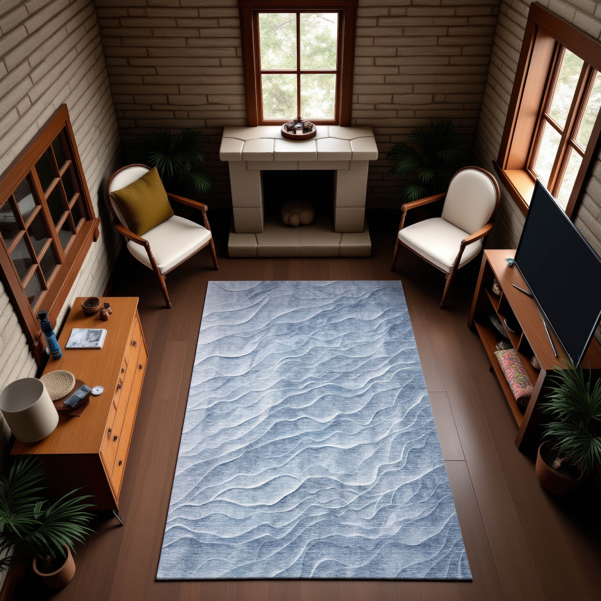 Seville Machine Washable Transitional Denim Blue Rug 2'6" x 3'10" #shape_Rectangle