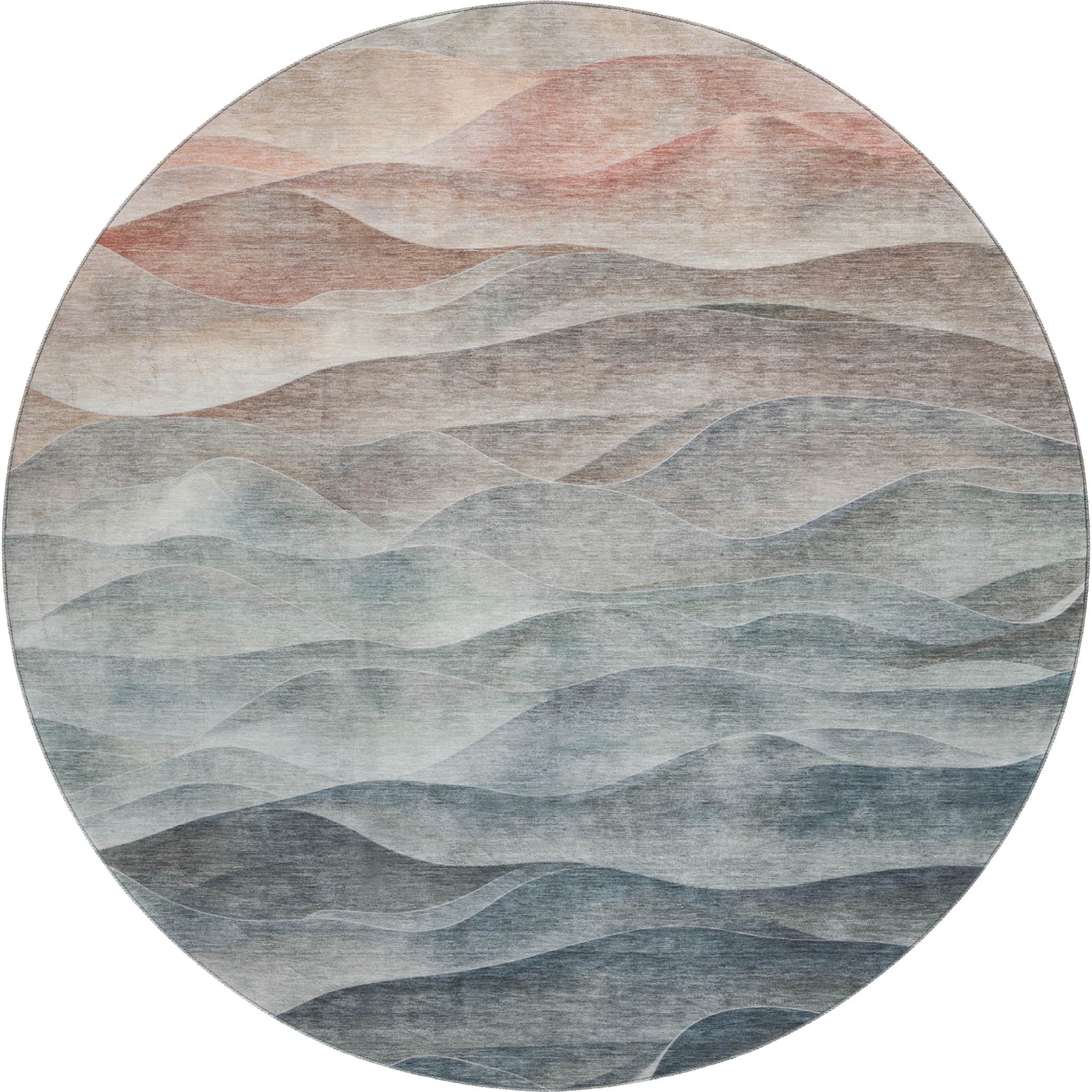 Cartagena Machine Washable Transitional Teal Rug 8' x 8' #shape_Round