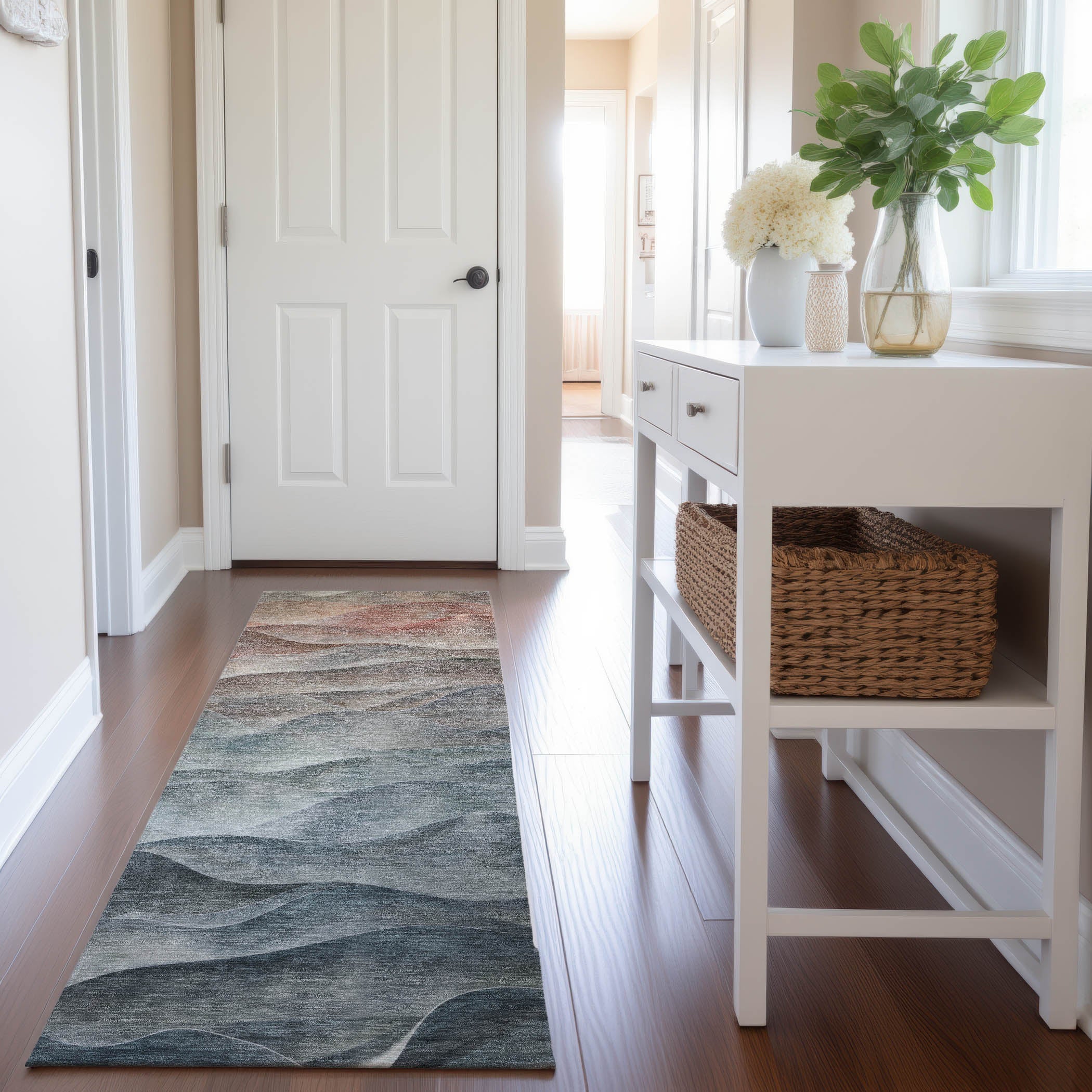 Cartagena Machine Washable Transitional Teal Rug 2'3" x 7'6" #shape_Runner