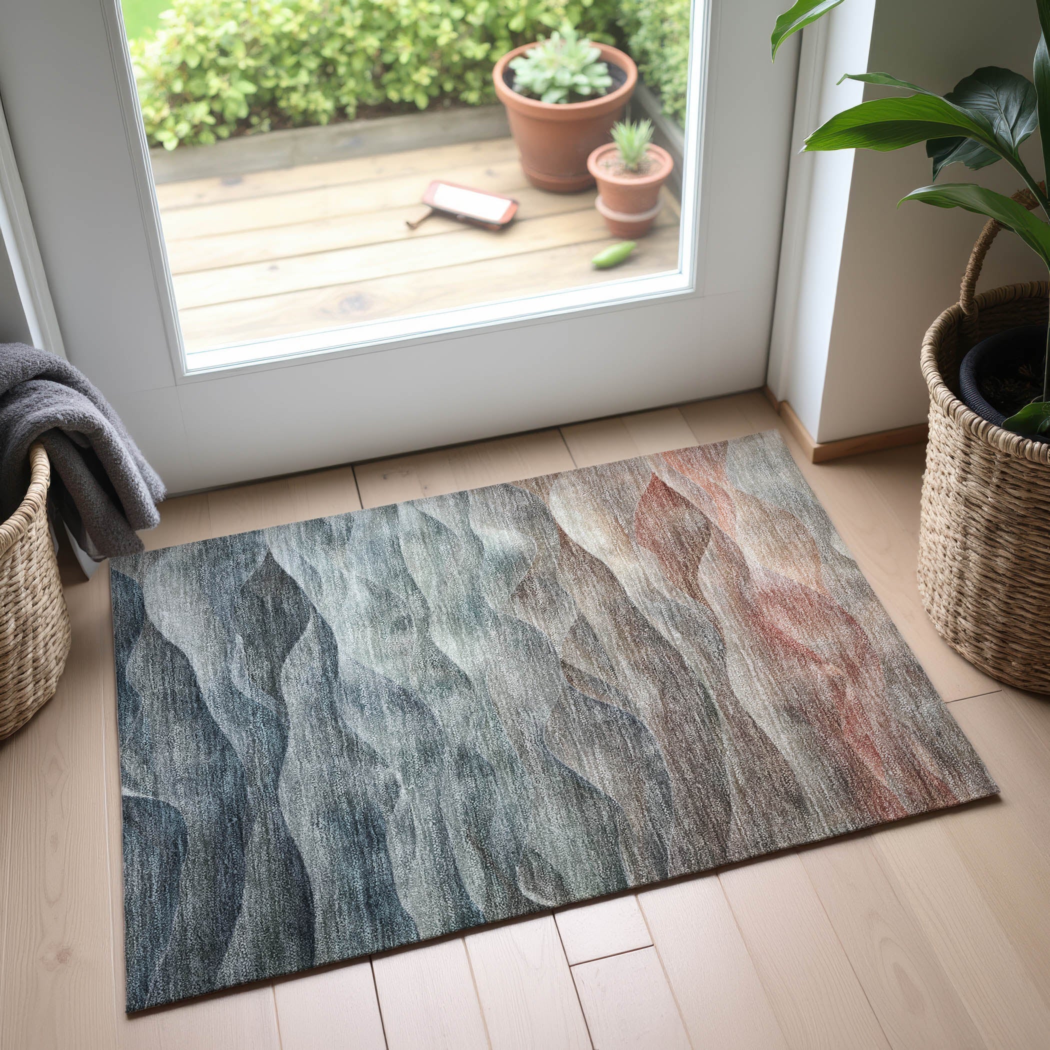 Cartagena Machine Washable Transitional Teal Rug 1'8" x 2'6" #shape_Rectangle