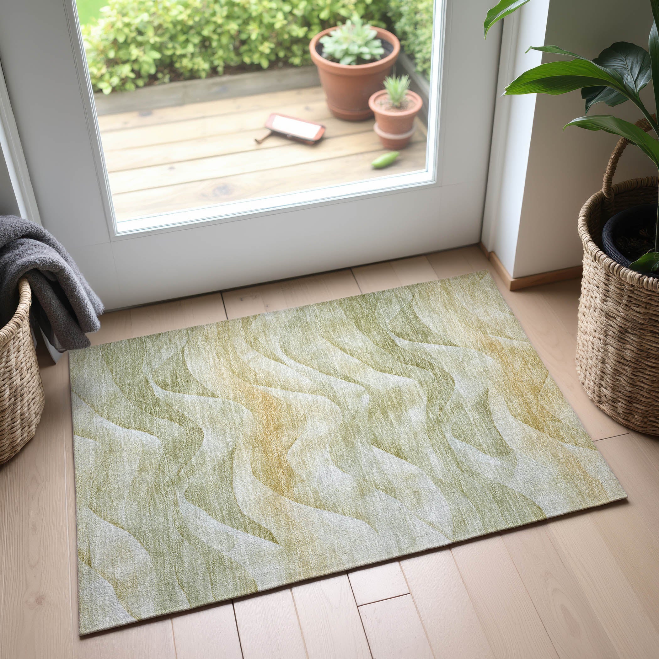 Oslo Machine Washable Transitional Aloe Green Rug 1'8" x 2'6" #shape_Rectangle