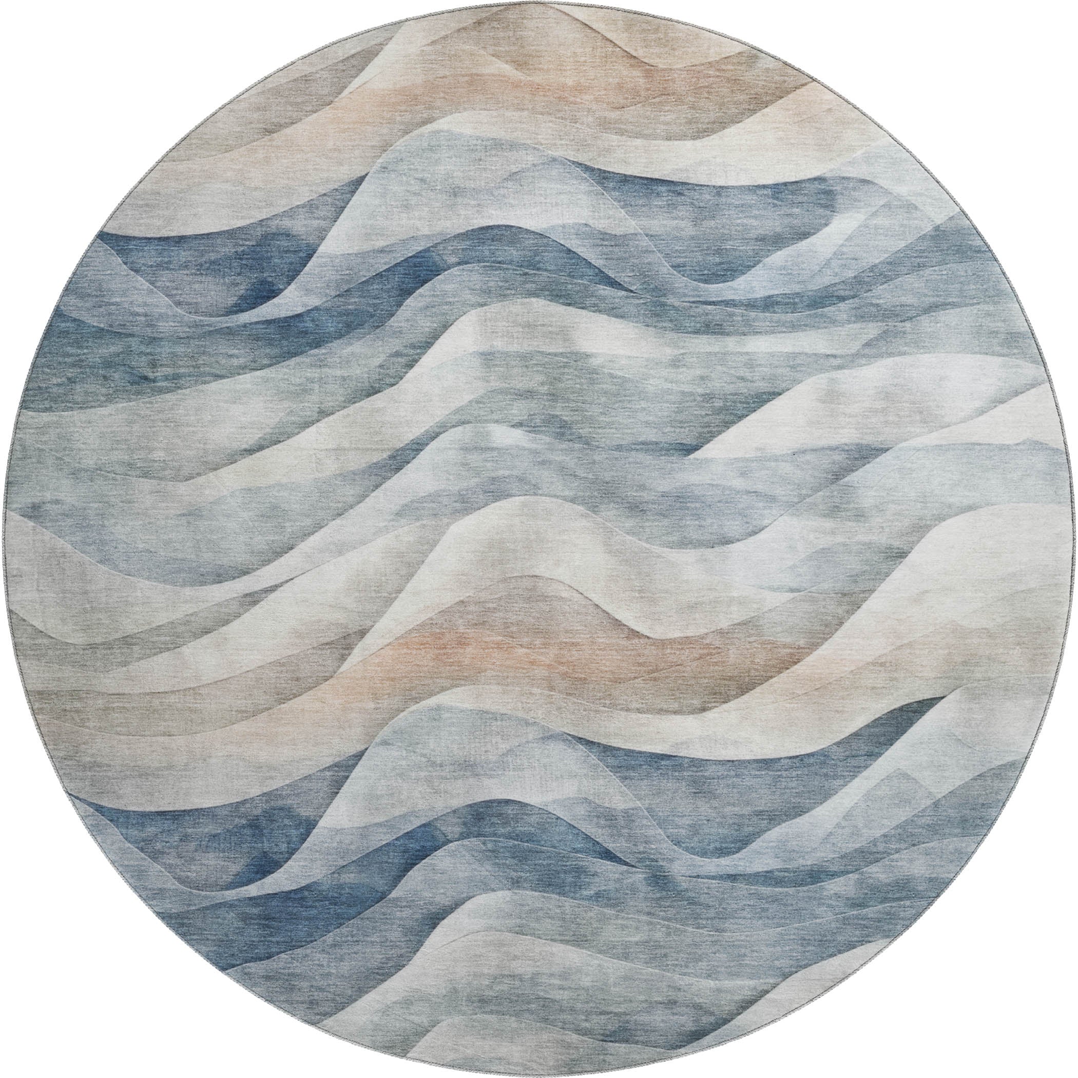 Oslo Machine Washable Transitional Blue Rug 8' x 8' #shape_Round