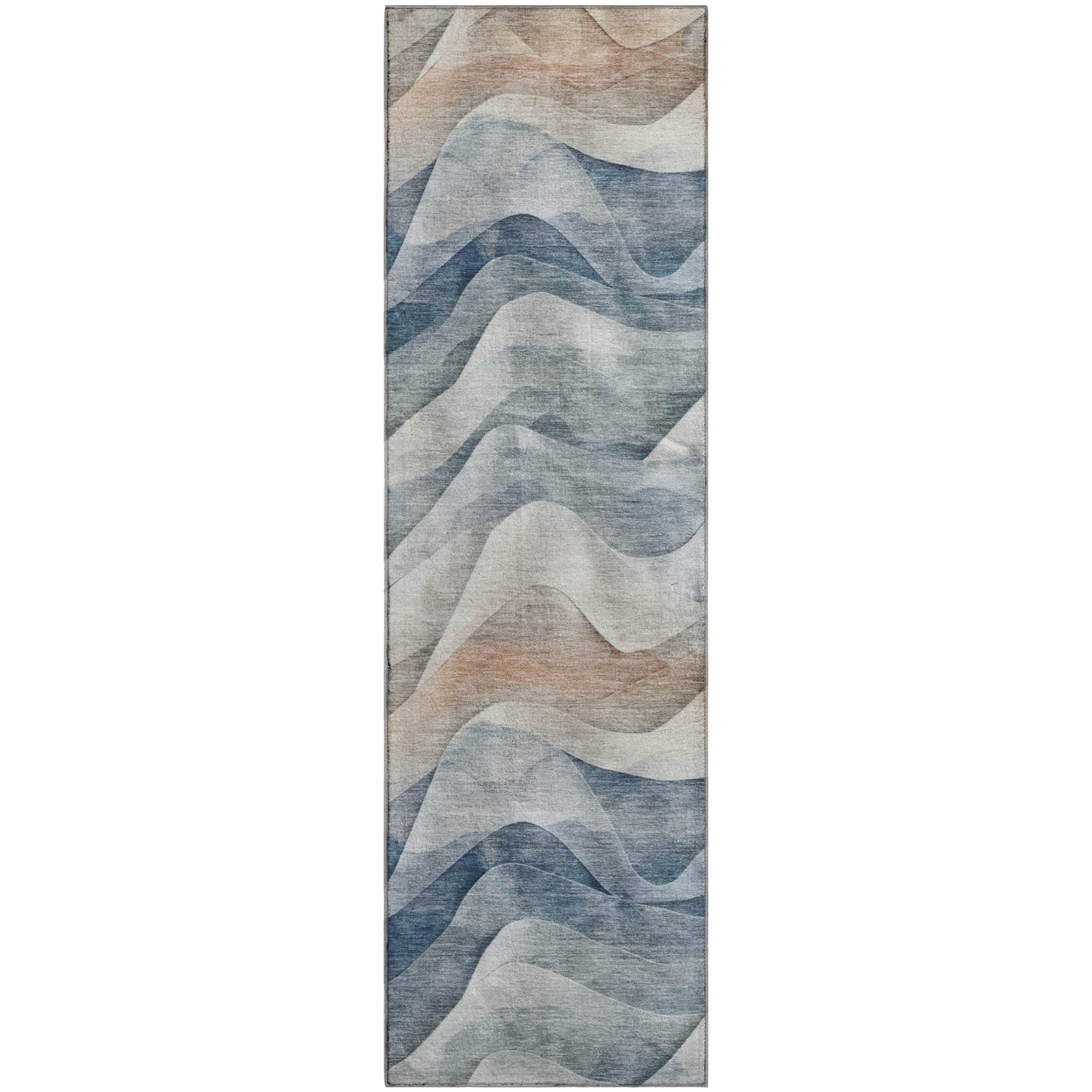 Oslo Machine Washable Transitional Blue Rug 2'3" x 7'6" #shape_Runner