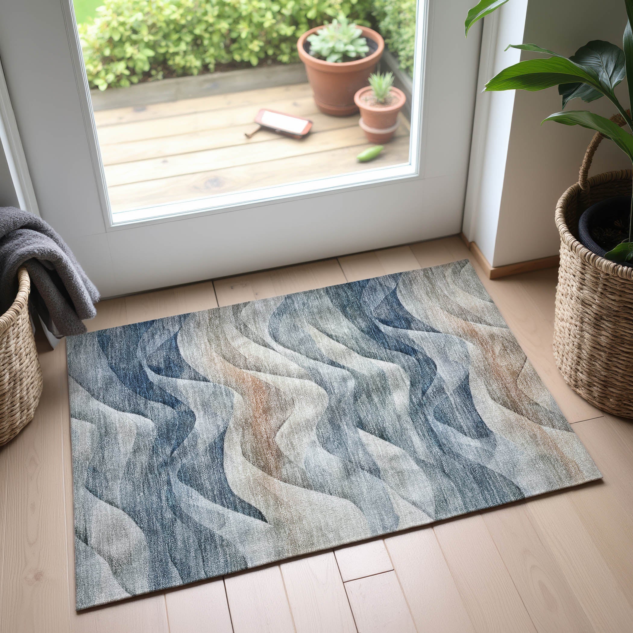 Oslo Machine Washable Transitional Blue Rug 1'8" x 2'6" #shape_Rectangle