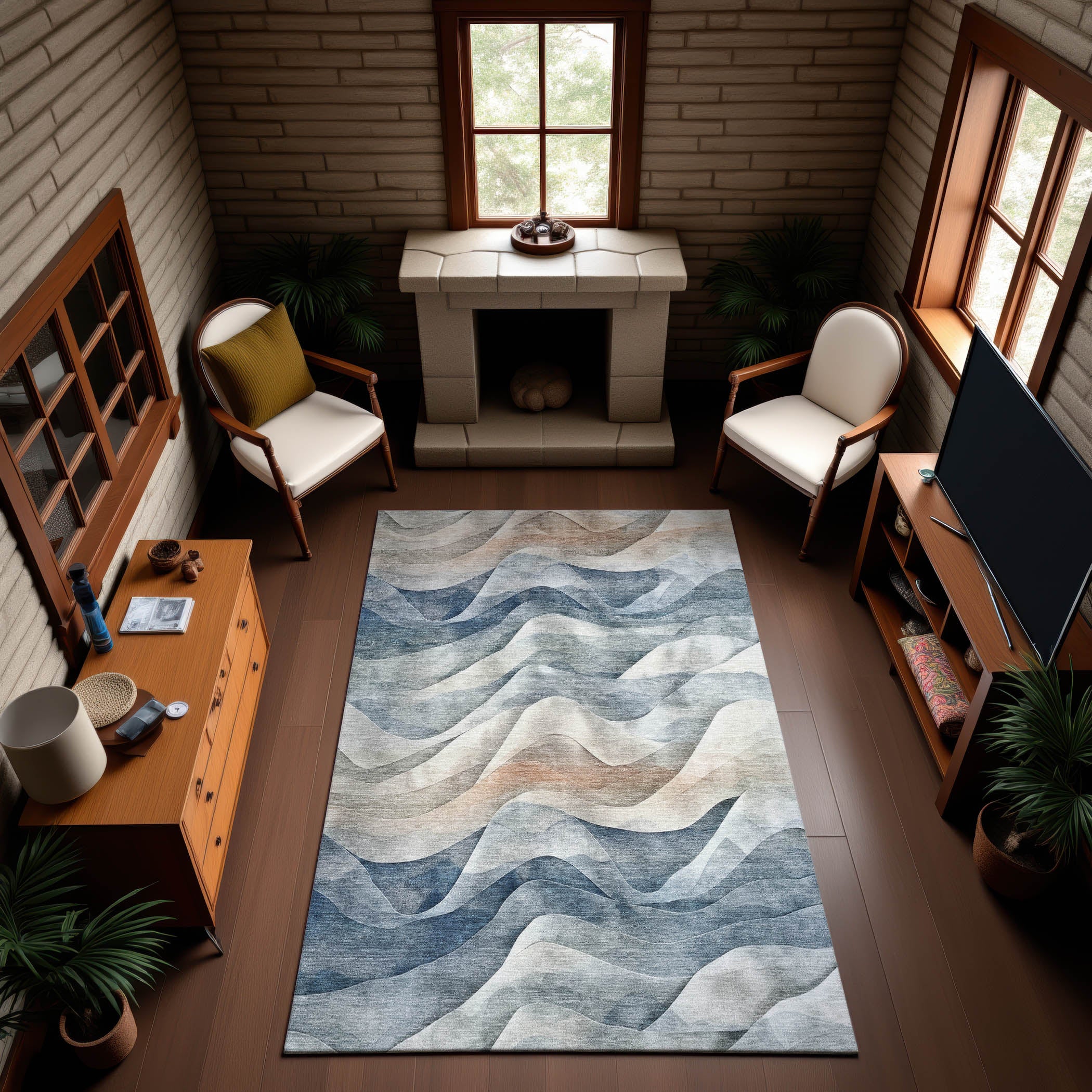 Oslo Machine Washable Transitional Blue Rug 2'6" x 3'10" #shape_Rectangle