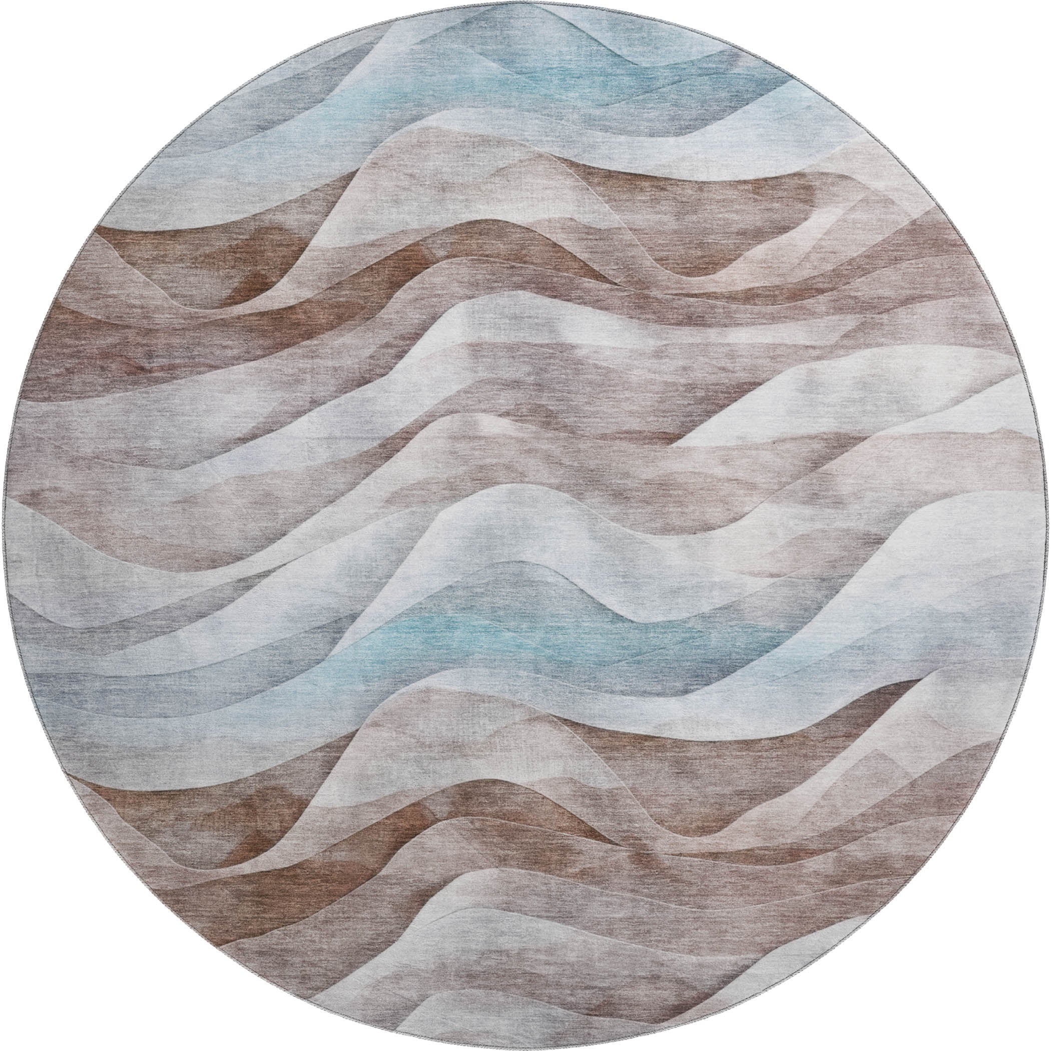Oslo Machine Washable Transitional Mocha Brown Rug 8' x 8' #shape_Round