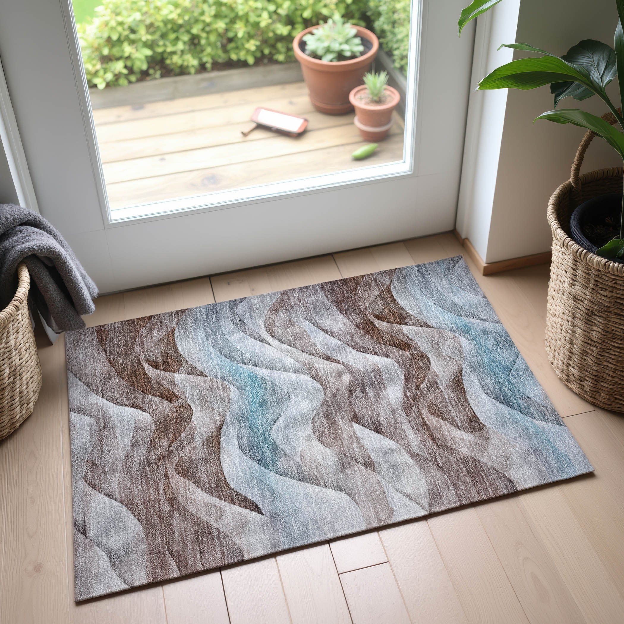 Oslo Machine Washable Transitional Mocha Brown Rug 1'8" x 2'6" #shape_Rectangle