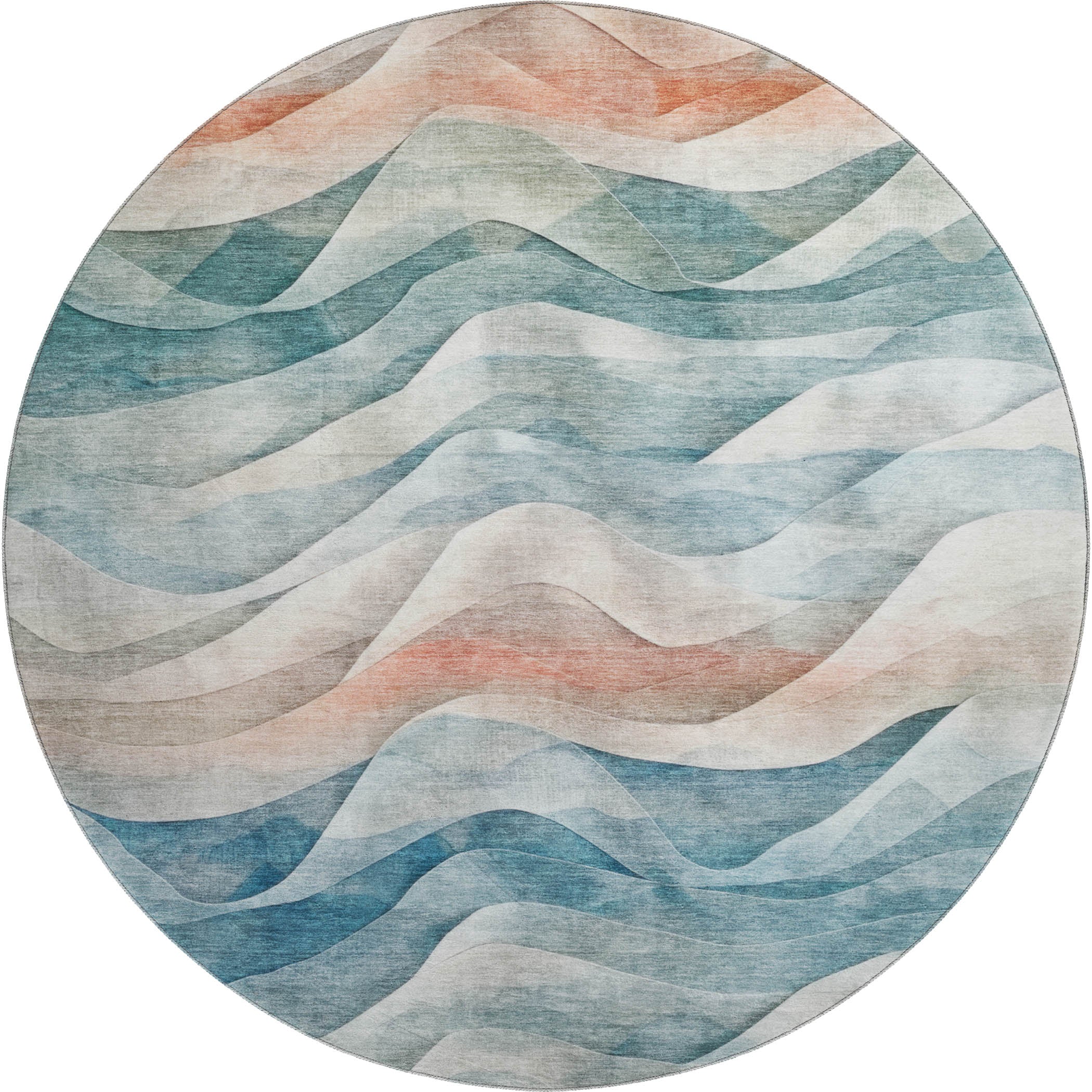 Oslo Machine Washable Transitional Teal Rug 8' x 8' #shape_Round