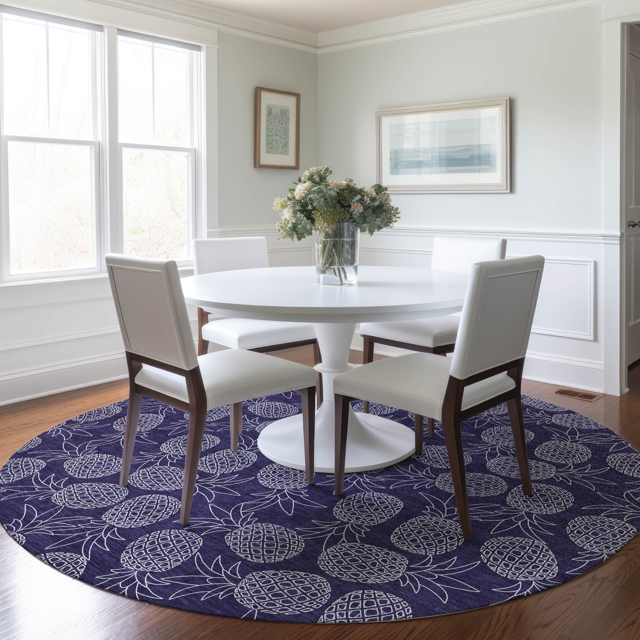 Seville Machine Washable Kitchen Blue Rug 8' x 8' #shape_Round