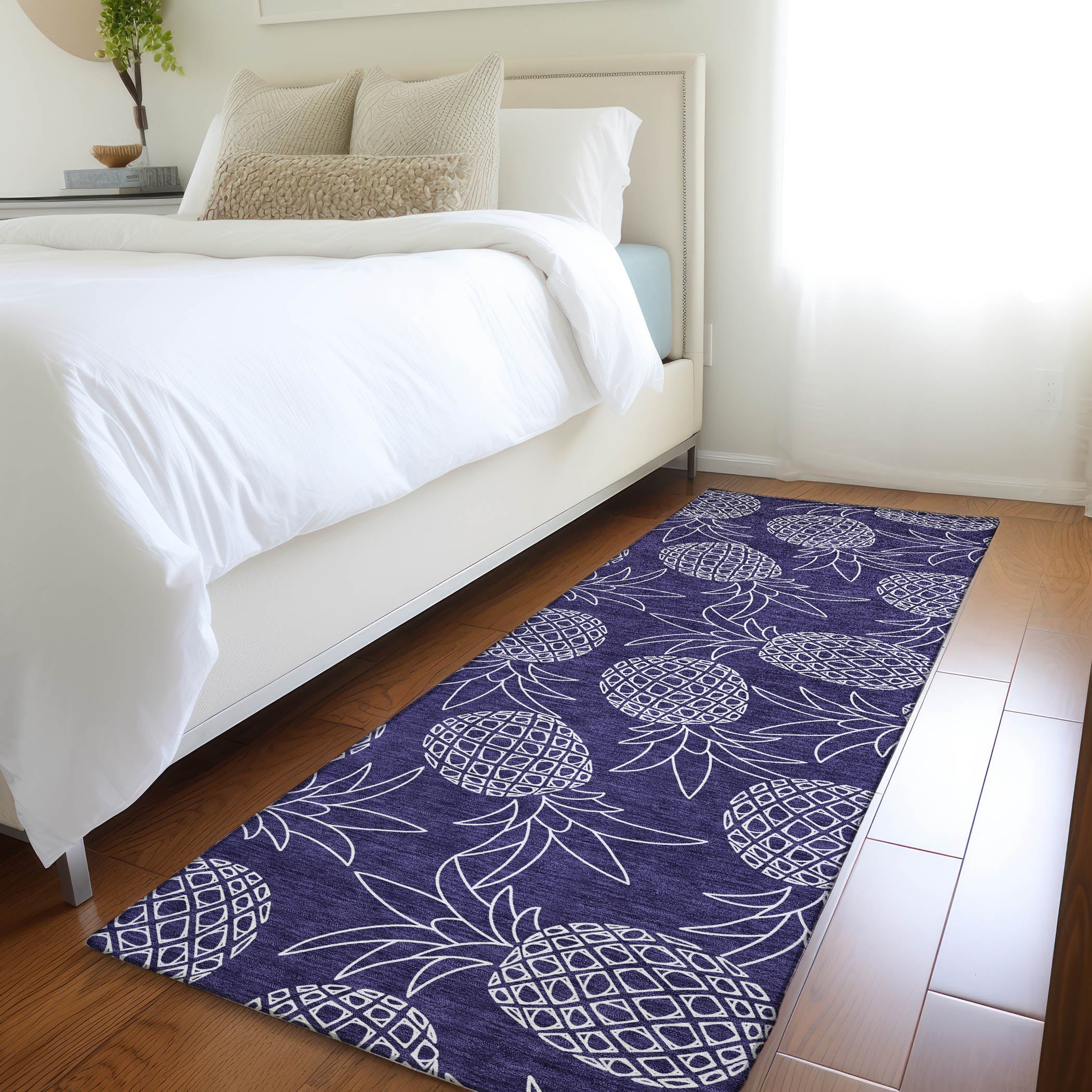Seville Machine Washable Kitchen Blue Rug 2'3" x 7'6" #shape_Runner
