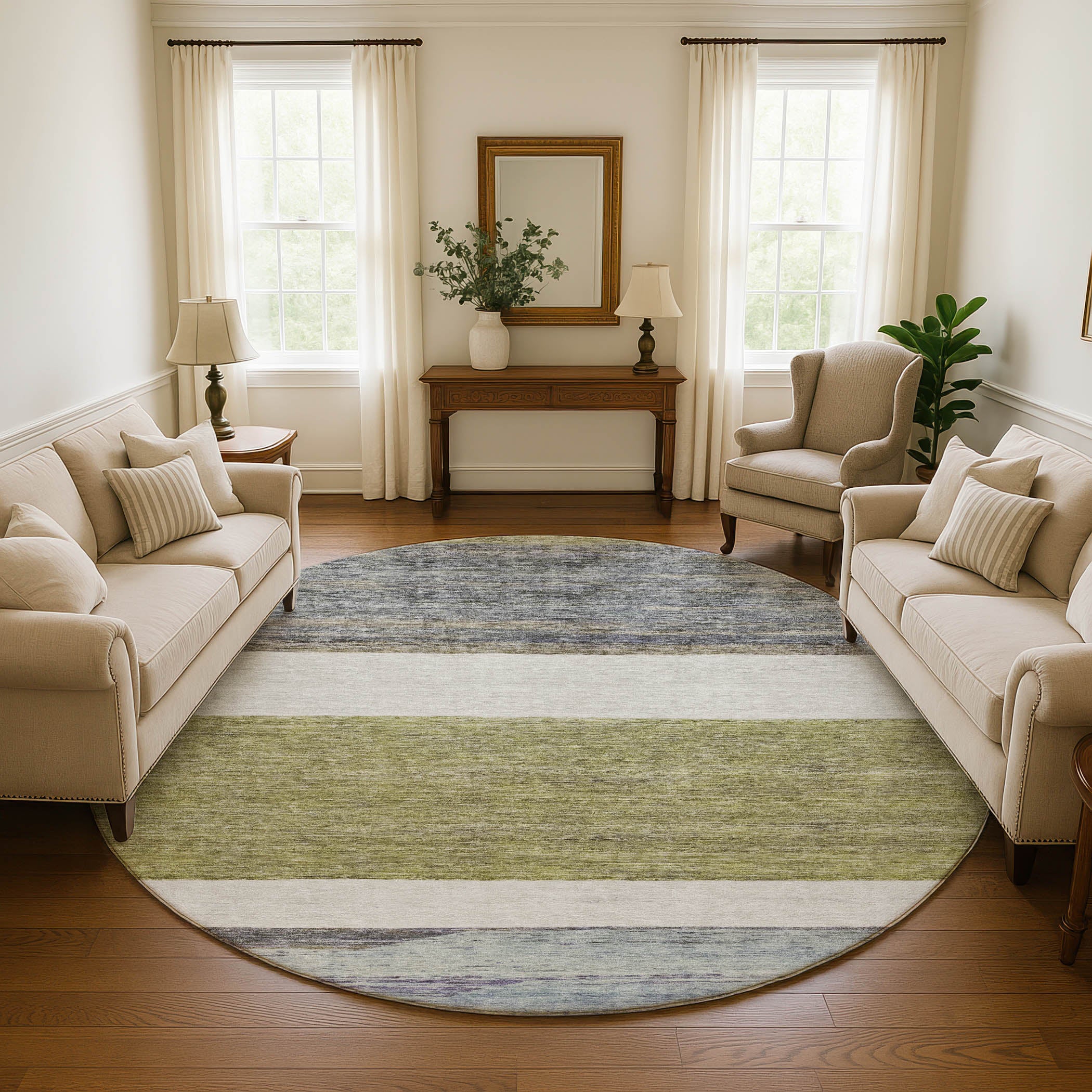 Ghent Machine Washable Transitional Aloe Green Rug 8' x 8' #shape_Round