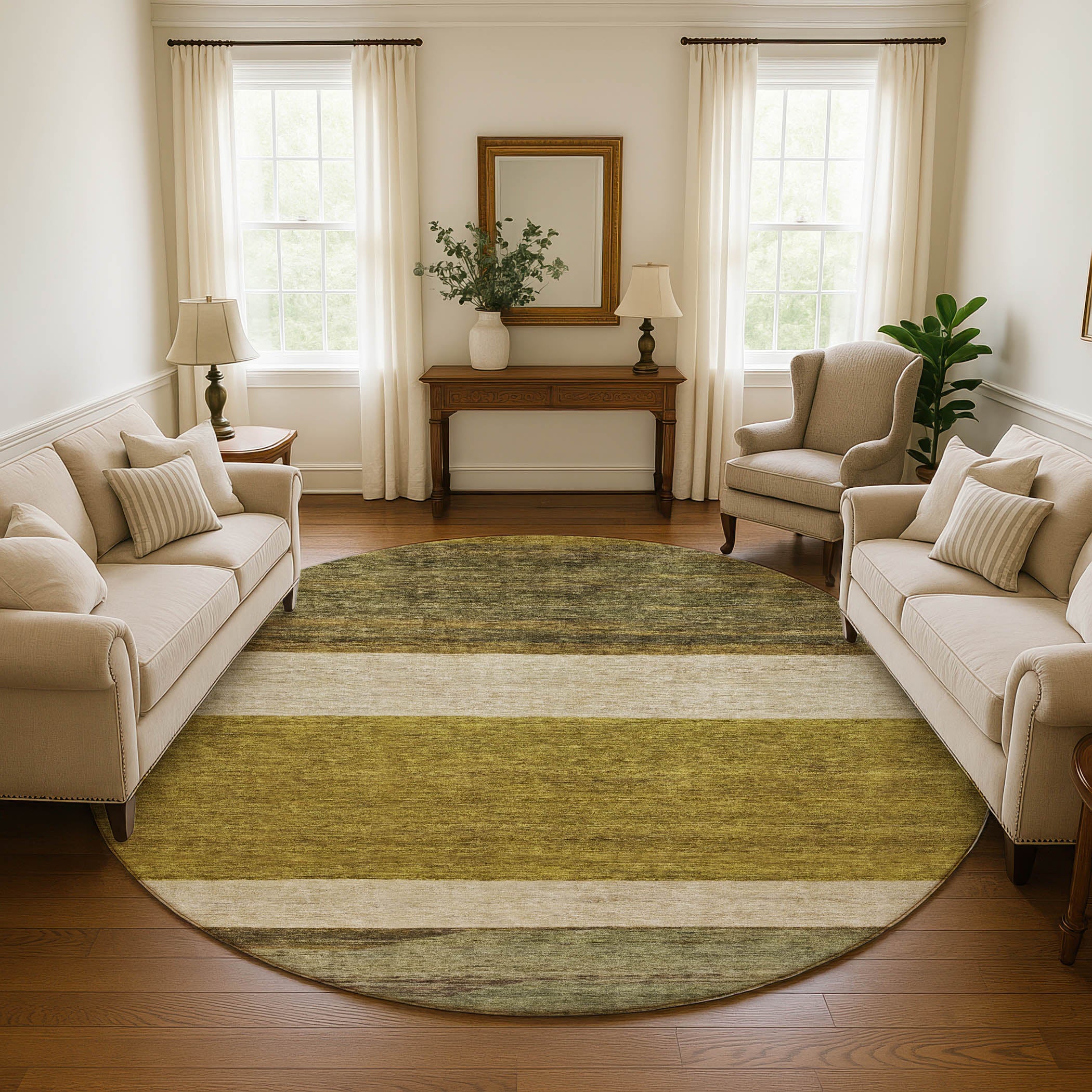 Ghent Machine Washable Transitional Gold Rug 8' x 8' #shape_Round