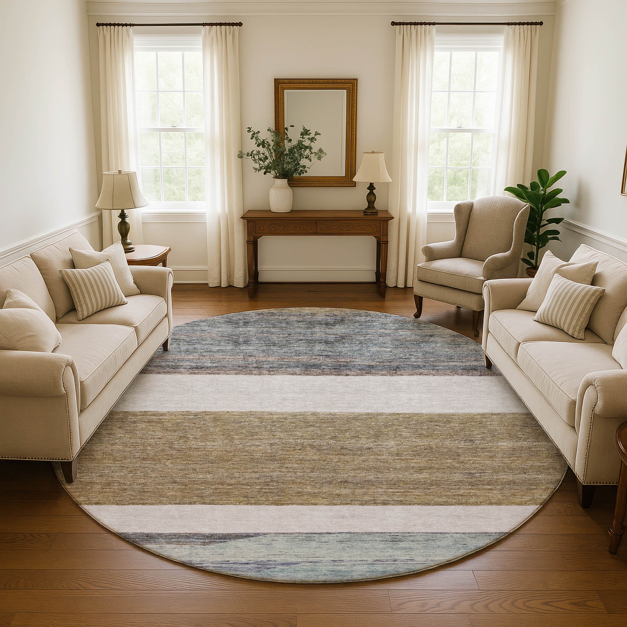 Ghent Machine Washable Transitional Mocha Brown Rug 8' x 8' #shape_Round