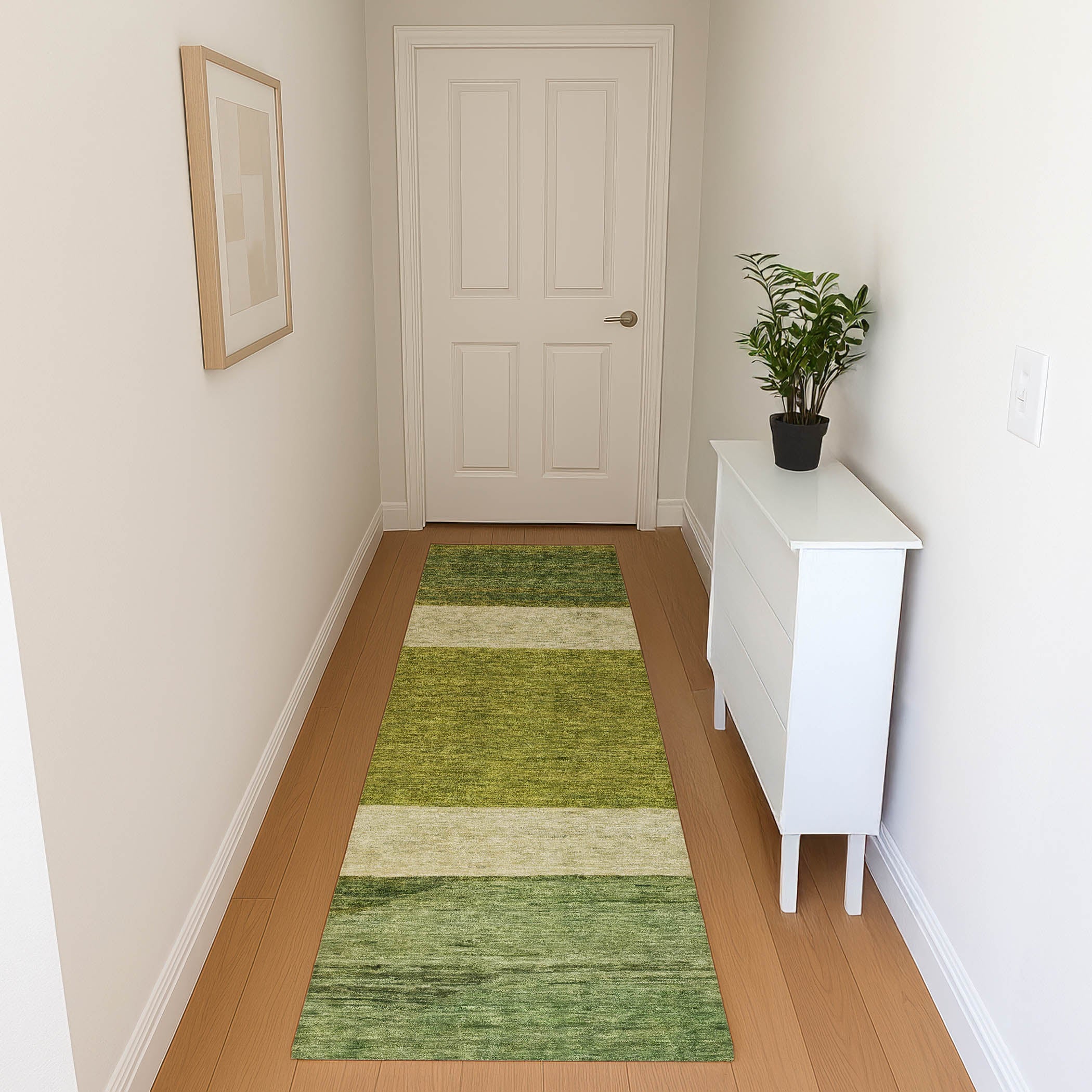 Ghent Machine Washable Transitional Olive Green Rug 2'3" x 7'6" #shape_Runner