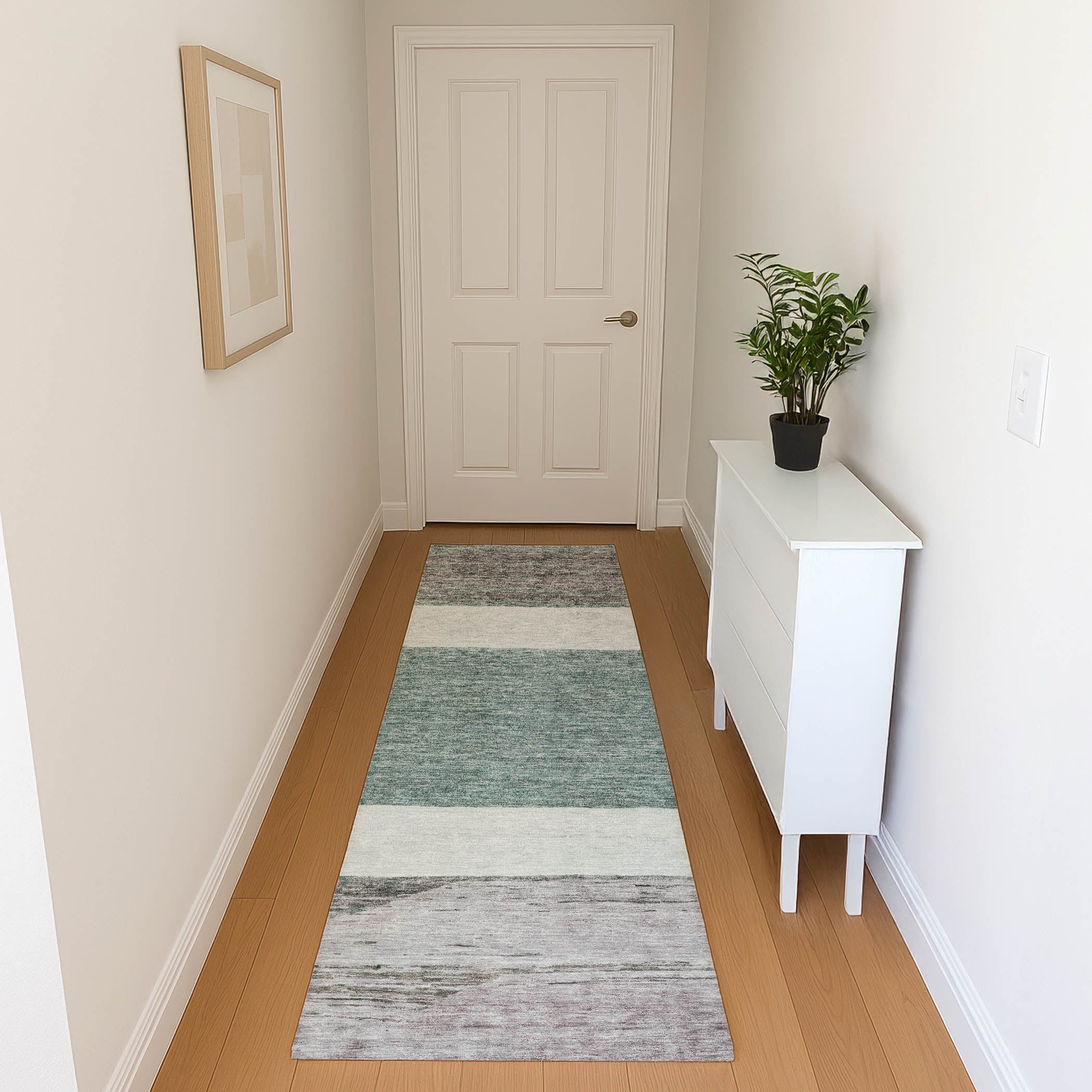 Ghent Machine Washable Transitional Teal Rug 2'3" x 7'6" #shape_Runner