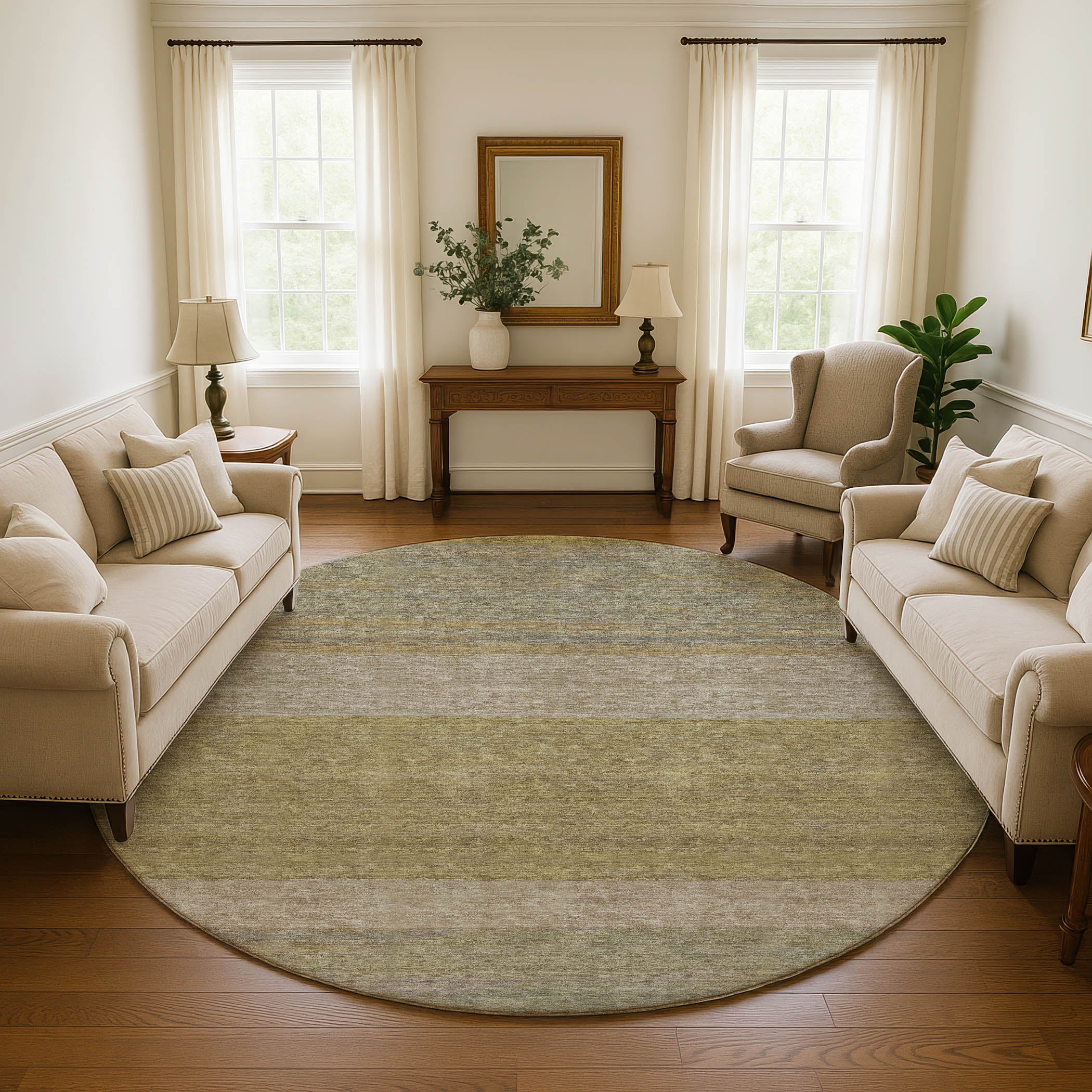 Ghent Machine Washable Transitional Wheat Gold Rug 8' x 8' #shape_Round