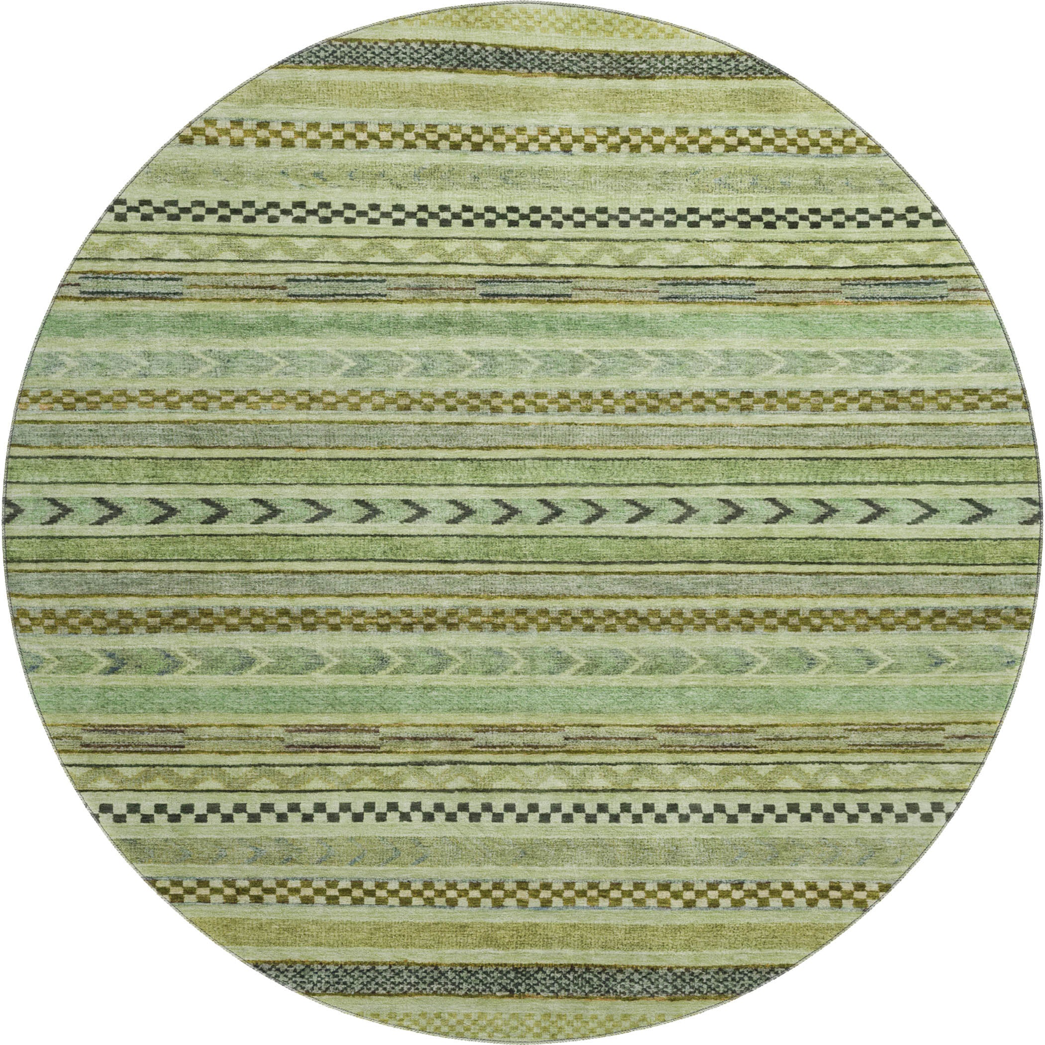 Sarajevo Machine Washable Transitional Aloe Green Rug 8' x 8' #shape_Round