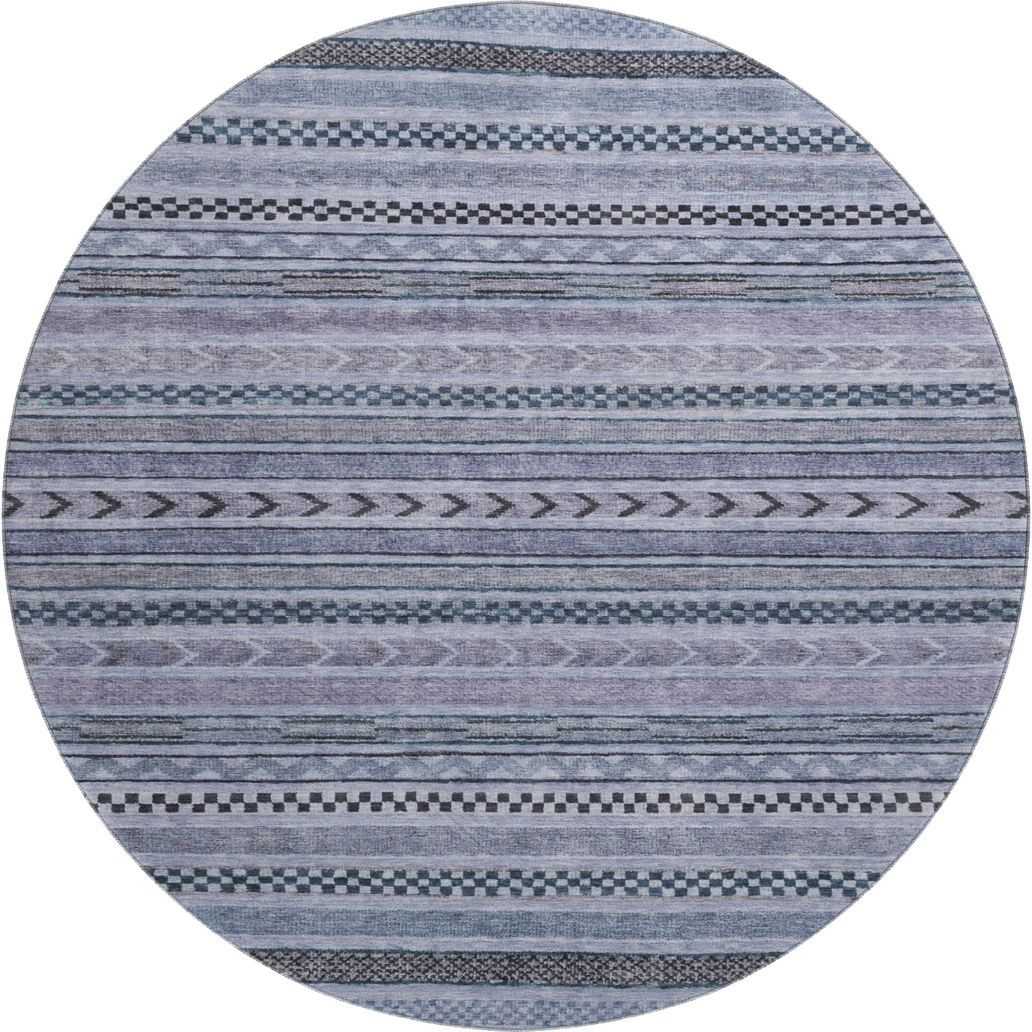 Sarajevo Machine Washable Transitional Blue Rug 8' x 8' #shape_Round