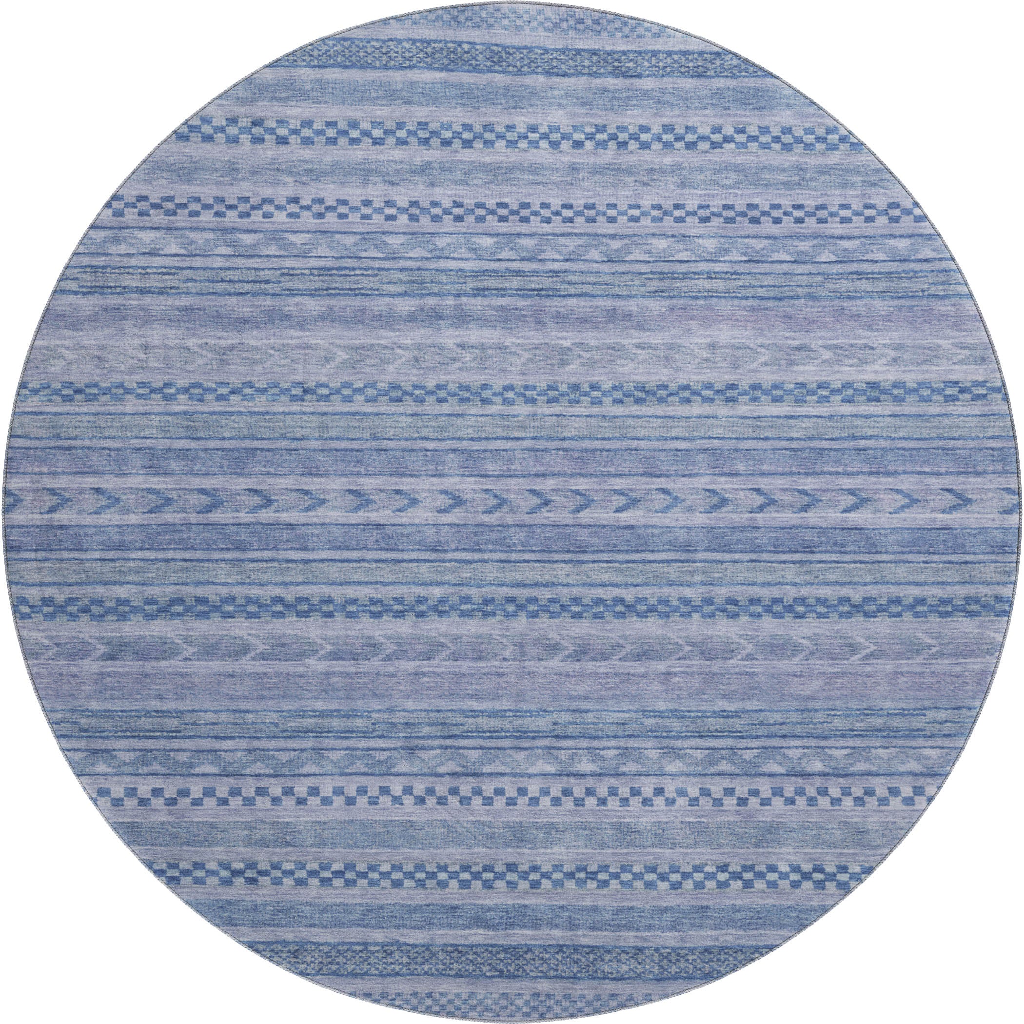 Sarajevo Machine Washable Transitional Denim Blue Rug 8' x 8' #shape_Round