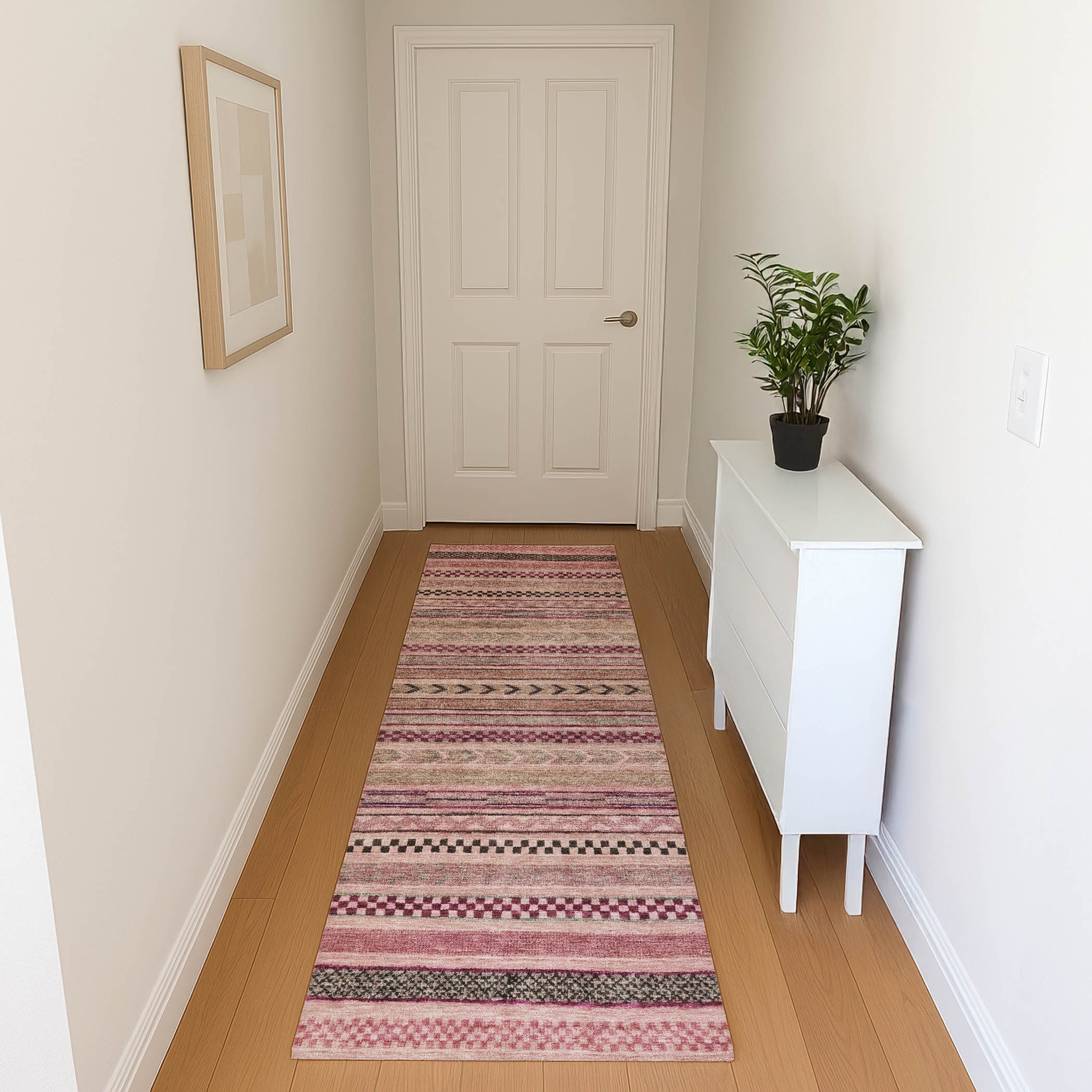 Sarajevo Machine Washable Transitional Pink Rug 2'3" x 7'6" #shape_Runner