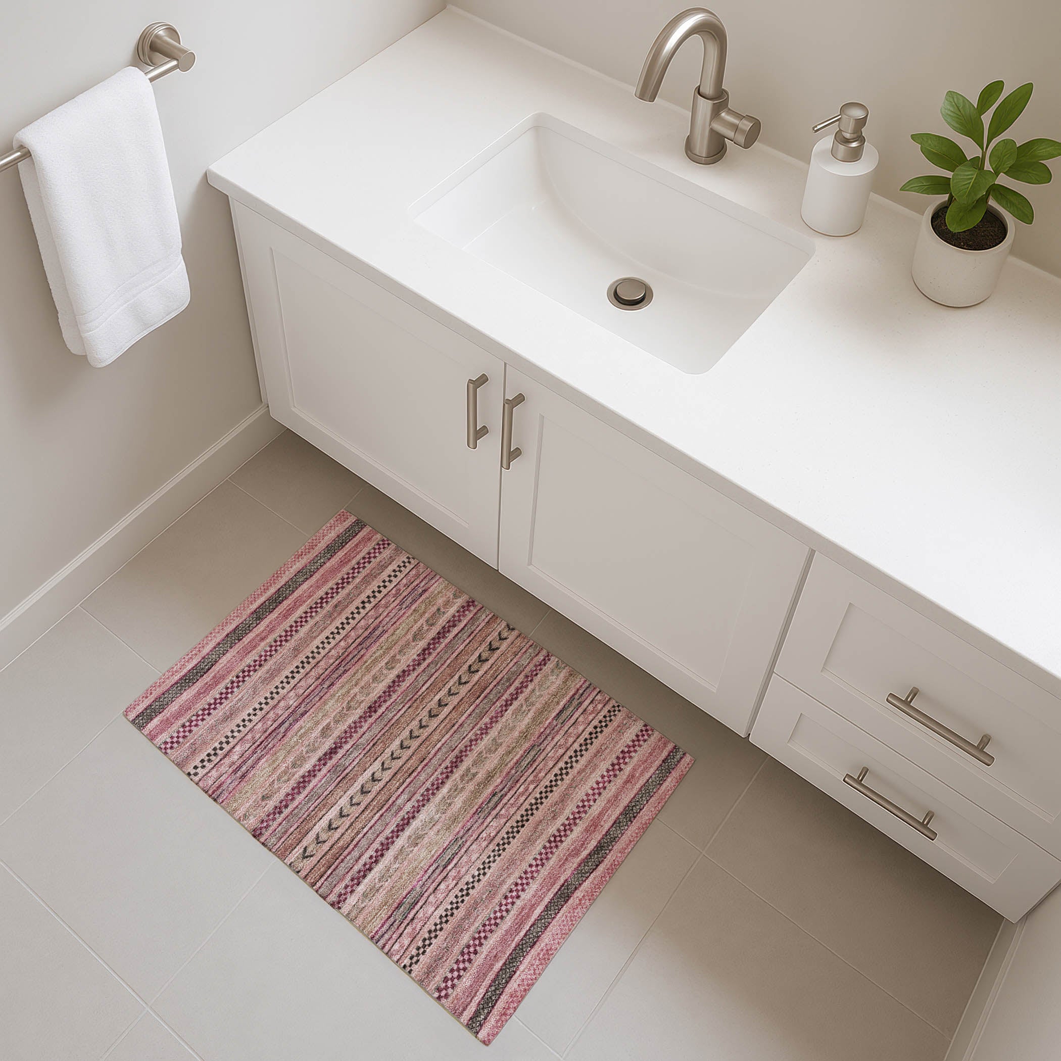 Sarajevo Machine Washable Transitional Pink Rug 1'8" x 2'6" #shape_Rectangle