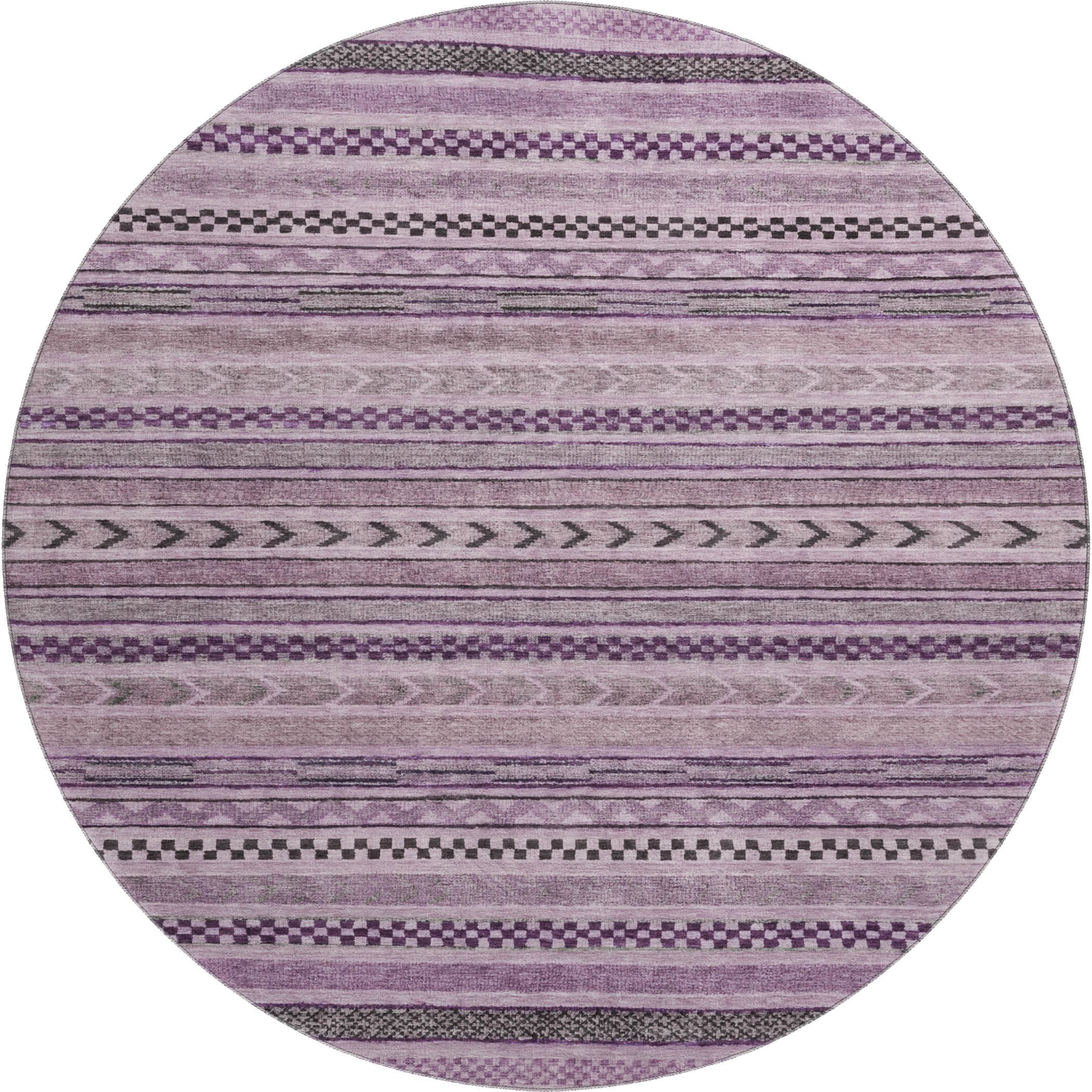 Sarajevo Machine Washable Transitional Plum Purple Rug 8' x 8' #shape_Round