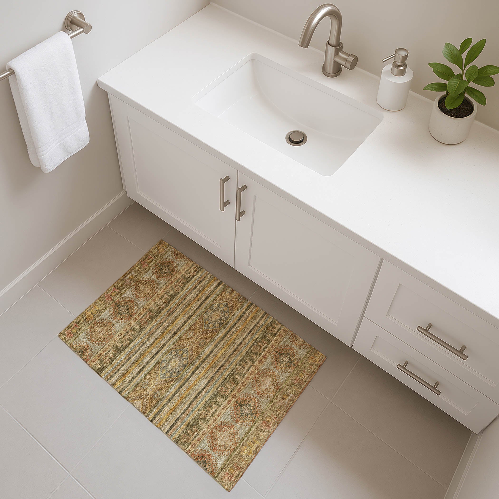Rome Machine Washable Transitional Beige Brown Rug 1'8" x 2'6" #shape_Rectangle