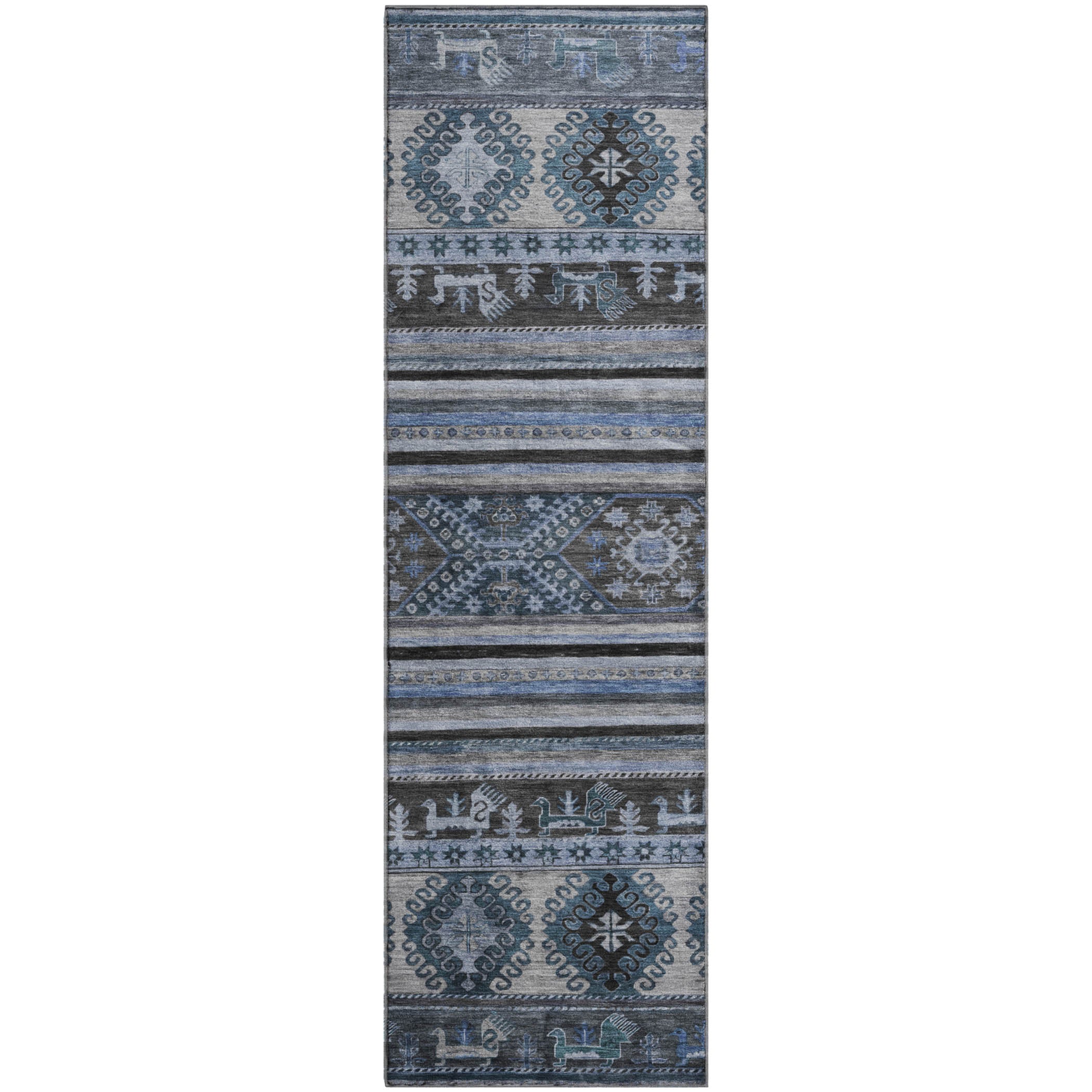 Rome Machine Washable Transitional Blue Rug 2'3" x 7'6" #shape_Runner