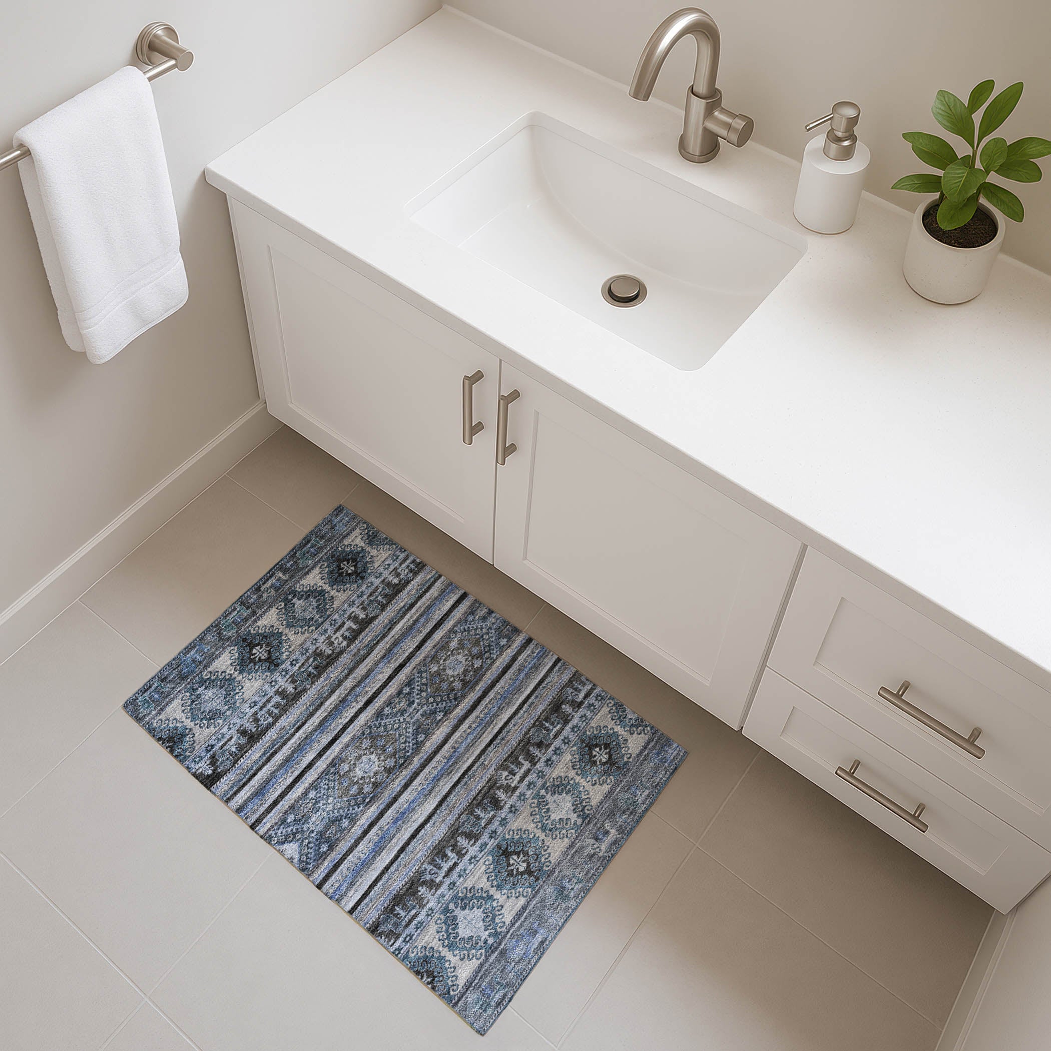 Rome Machine Washable Transitional Blue Rug 1'8" x 2'6" #shape_Rectangle