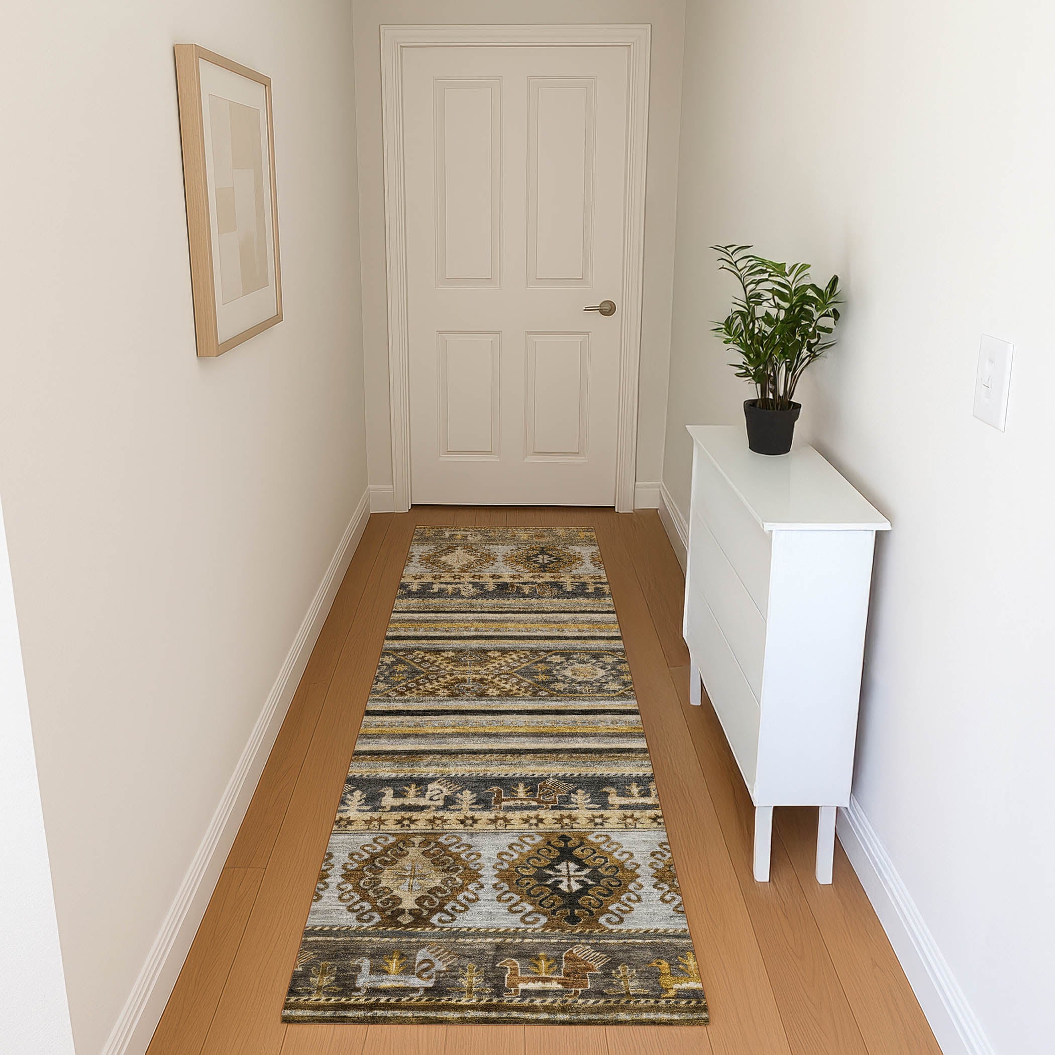 Rome Machine Washable Transitional Chocolate Brown Rug 2'3" x 7'6" #shape_Runner