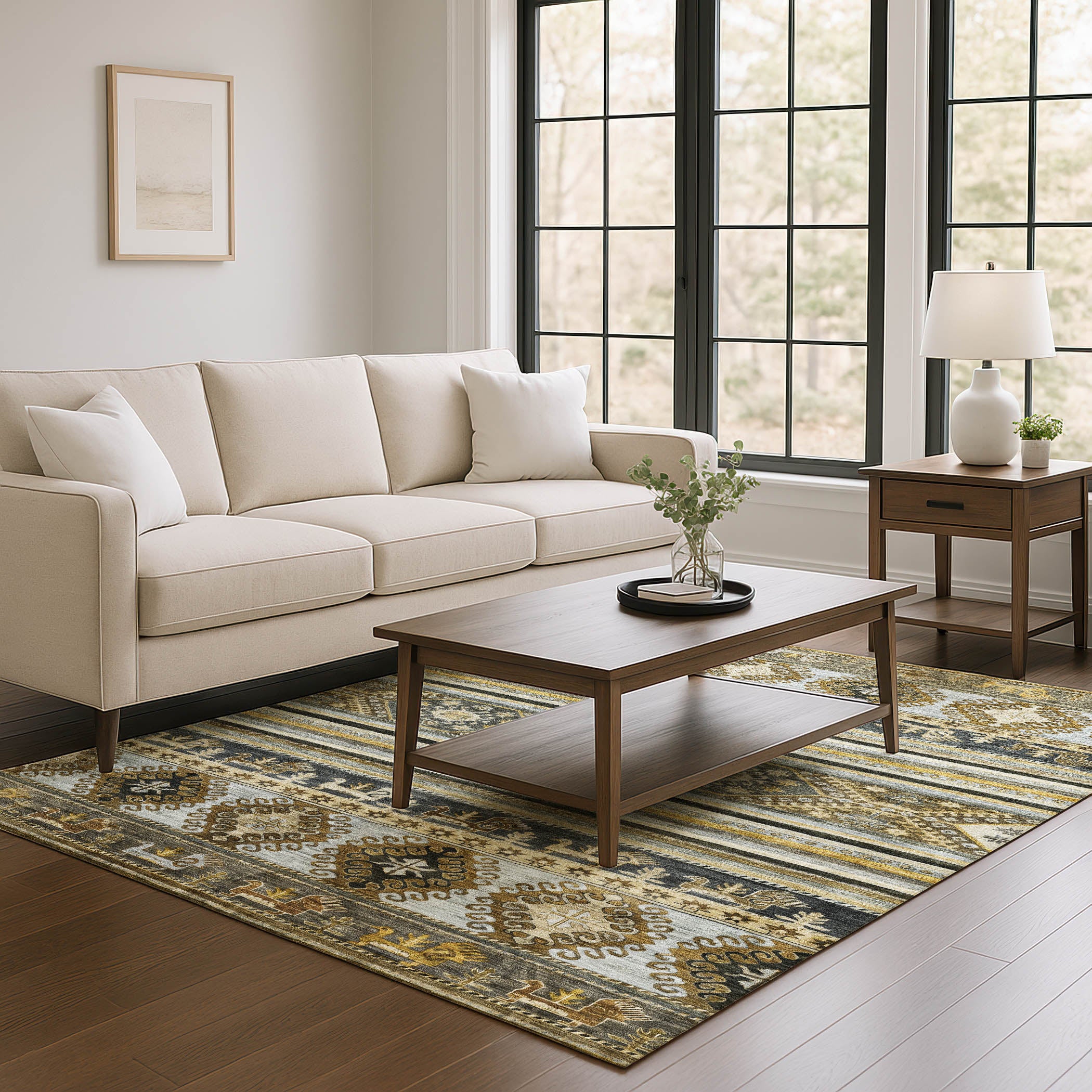 Rome Machine Washable Transitional Chocolate Brown Rug 2'6" x 3'10" #shape_Rectangle