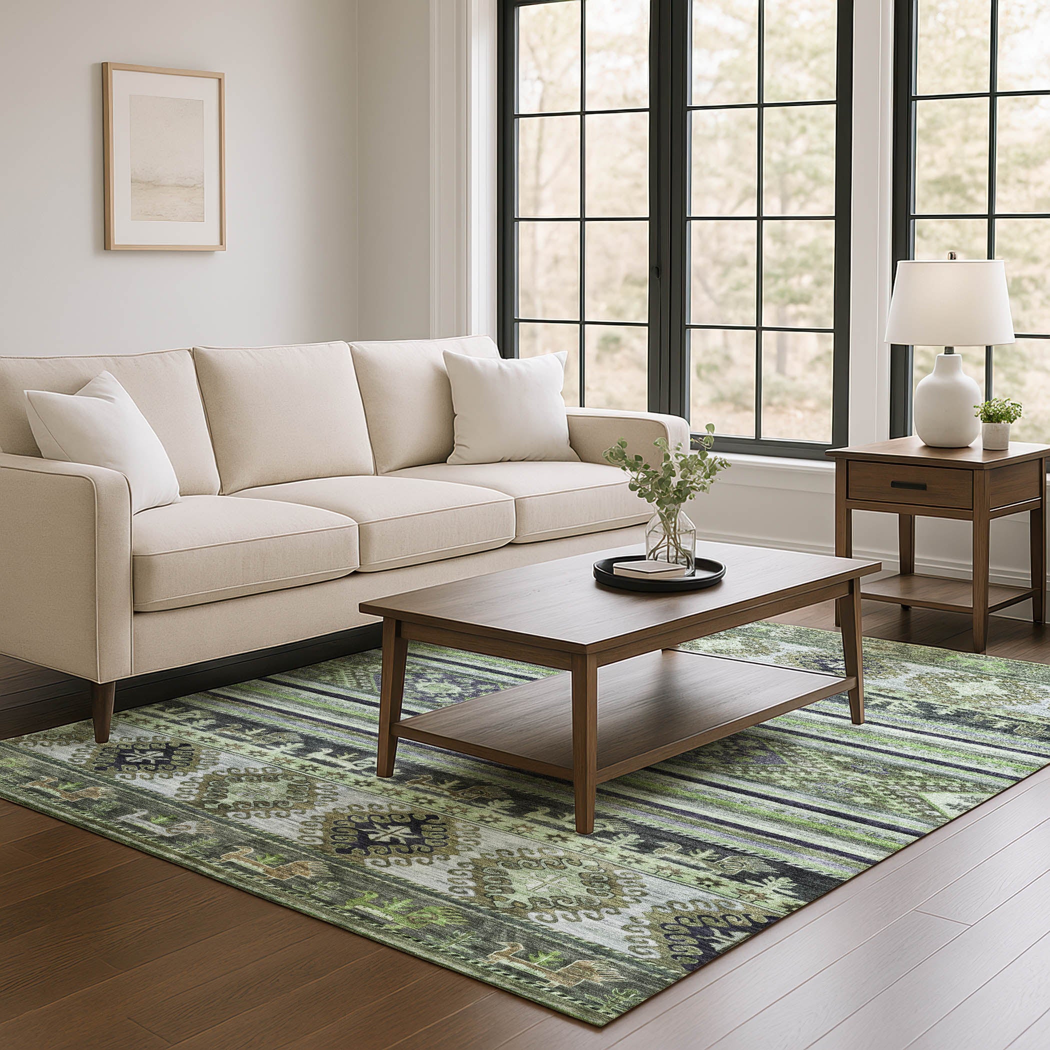 Rome Machine Washable Transitional Fern Green Rug 2'6" x 3'10" #shape_Rectangle