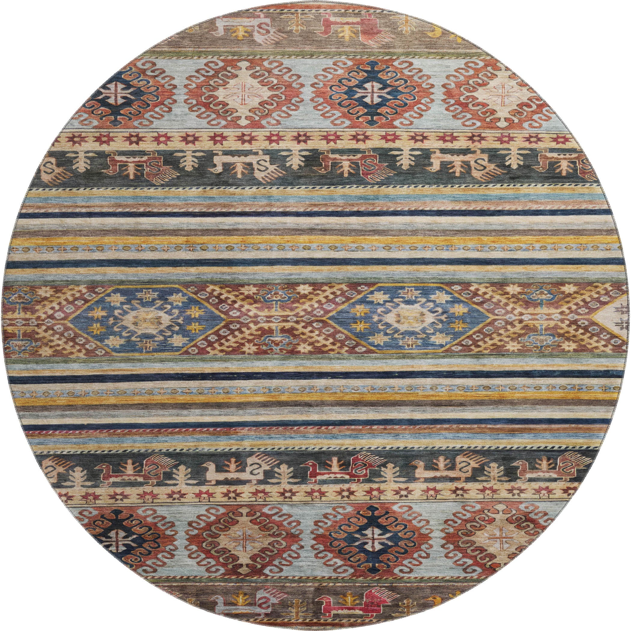 Rome Machine Washable Transitional Paprika Orange Rug 8' x 8' #shape_Round