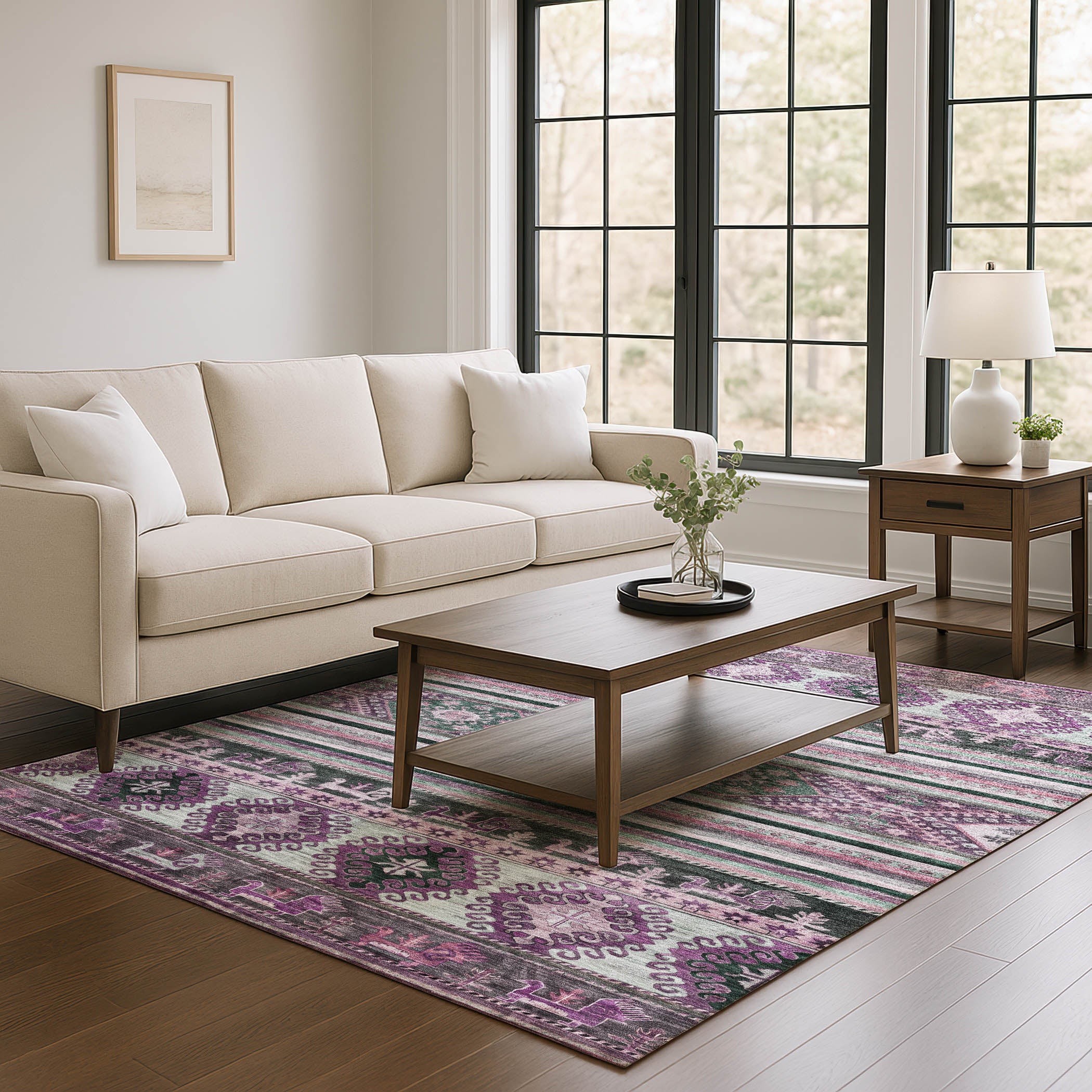Rome Machine Washable Transitional Purple Rug 2'6" x 3'10" #shape_Rectangle