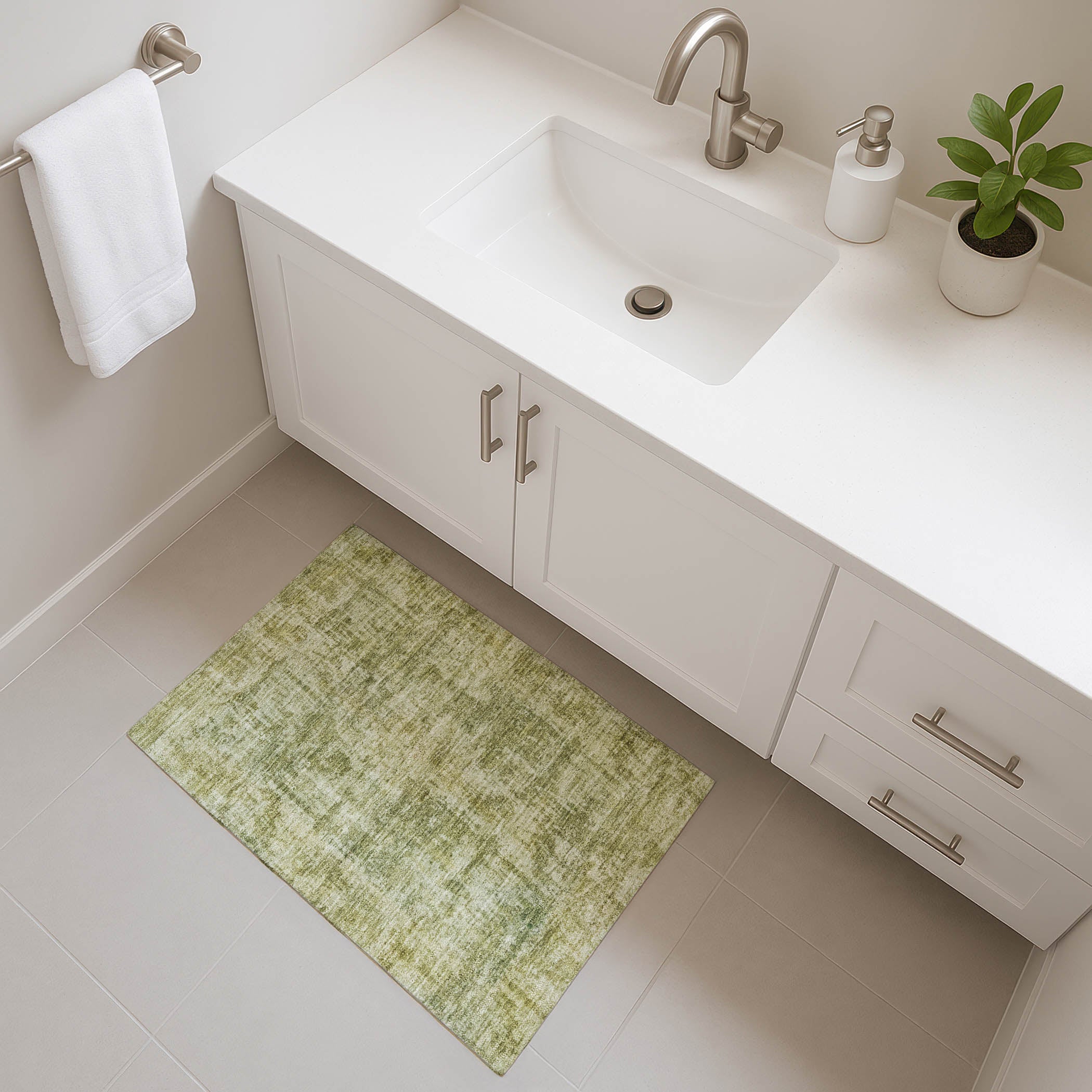 Queenstown Machine Washable Transitional Aloe Green Rug 1'8" x 2'6" #shape_Rectangle