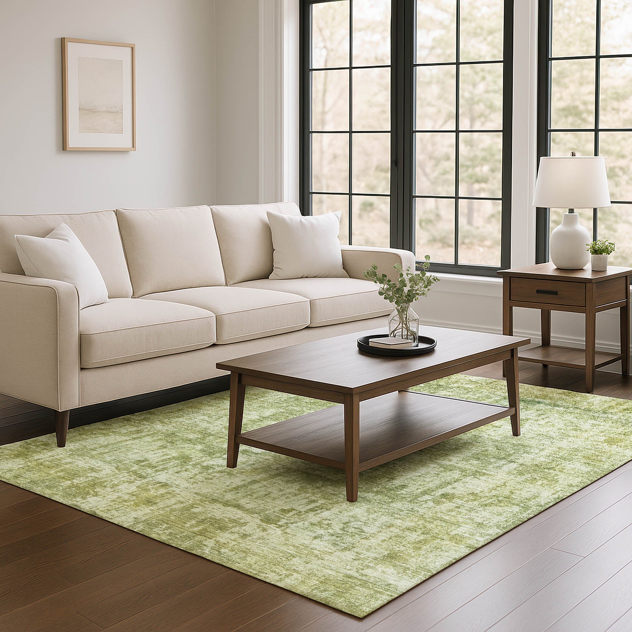 Queenstown Machine Washable Transitional Aloe Green Rug 2'6" x 3'10" #shape_Rectangle