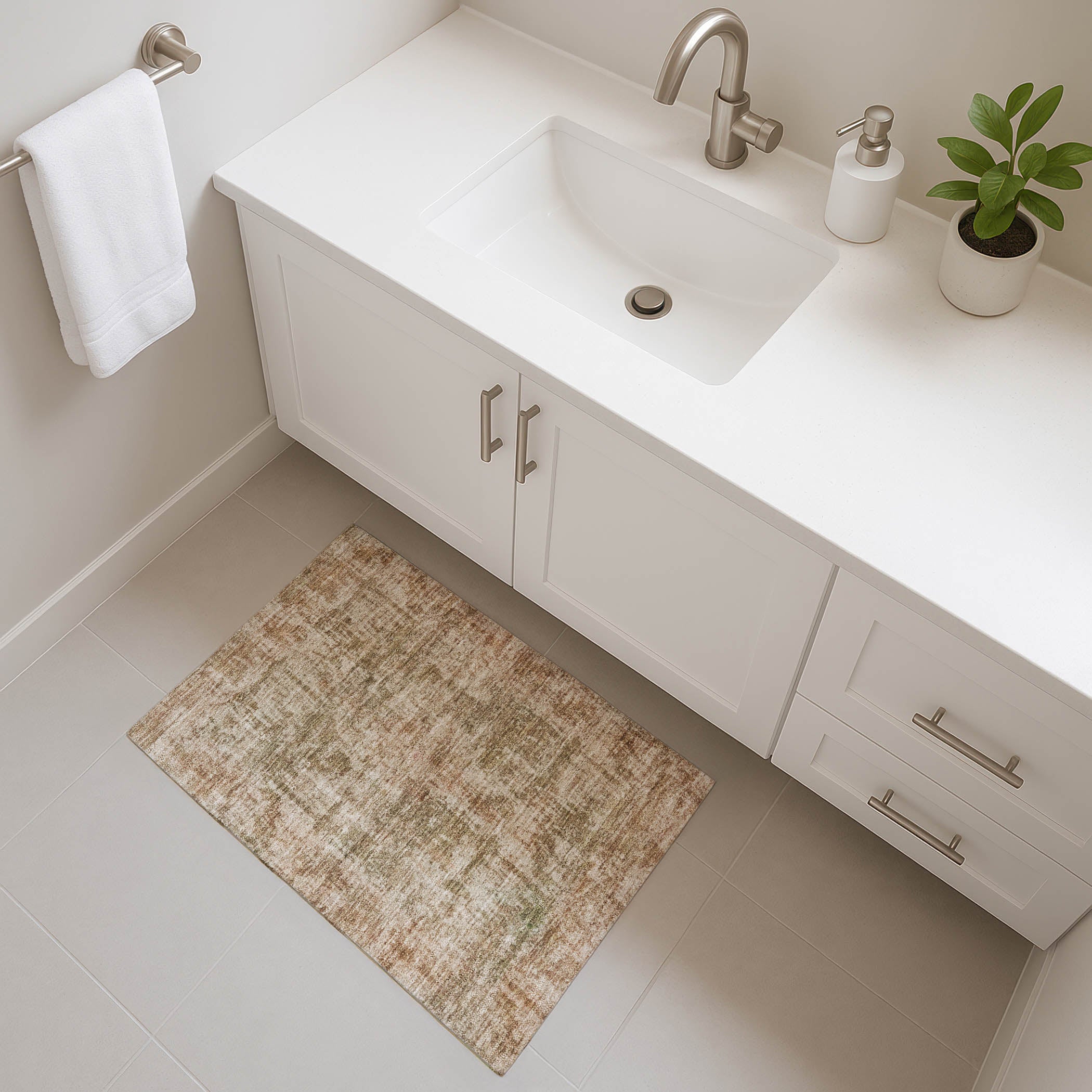 Queenstown Machine Washable Transitional Beige Brown Rug 1'8" x 2'6" #shape_Rectangle