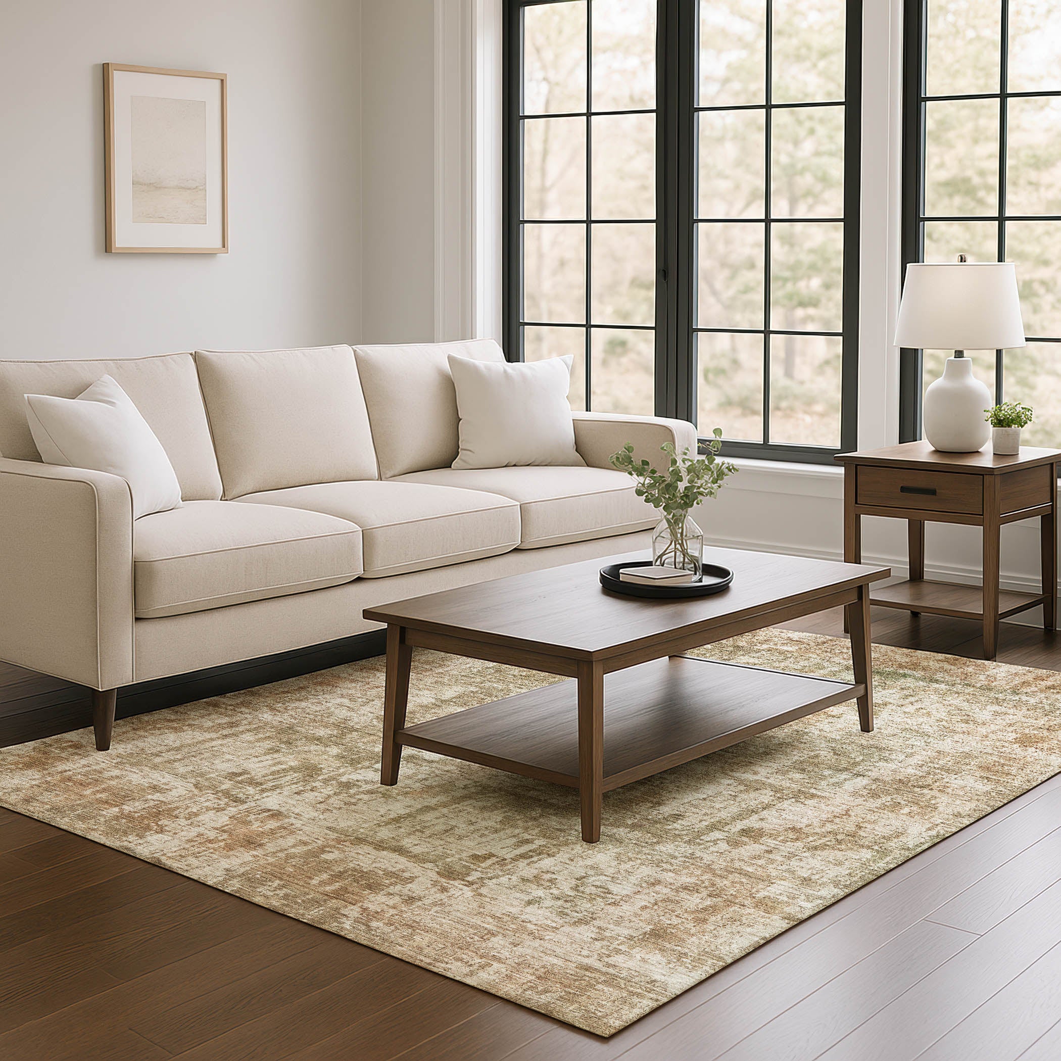 Queenstown Machine Washable Transitional Beige Brown Rug 2'6" x 3'10" #shape_Rectangle