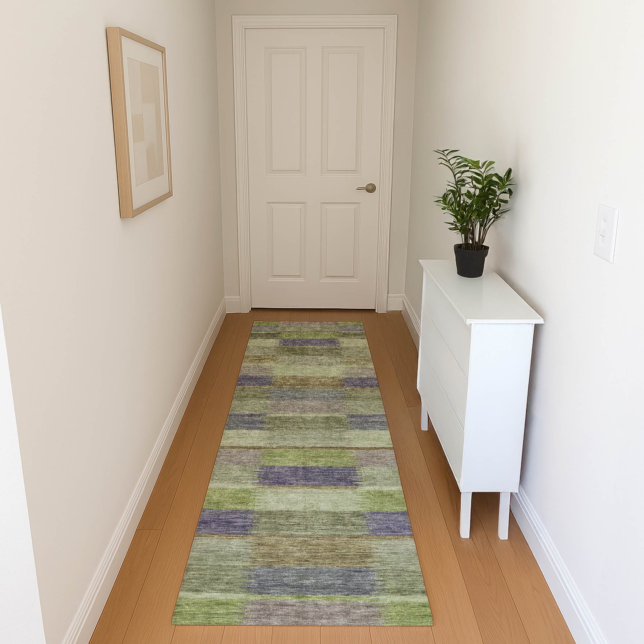 Bergen Machine Washable Transitional Aloe Green Rug 2'3" x 7'6" #shape_Runner