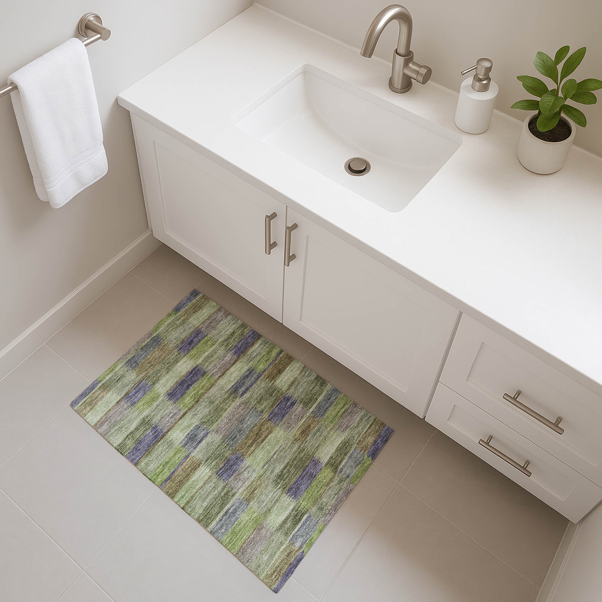 Bergen Machine Washable Transitional Aloe Green Rug 1'8" x 2'6" #shape_Rectangle