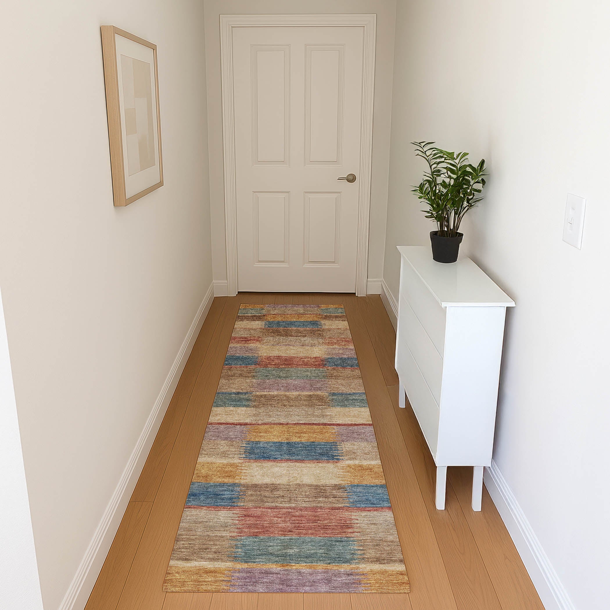 Bergen Machine Washable Transitional Beige Brown Rug 2'3" x 7'6" #shape_Runner